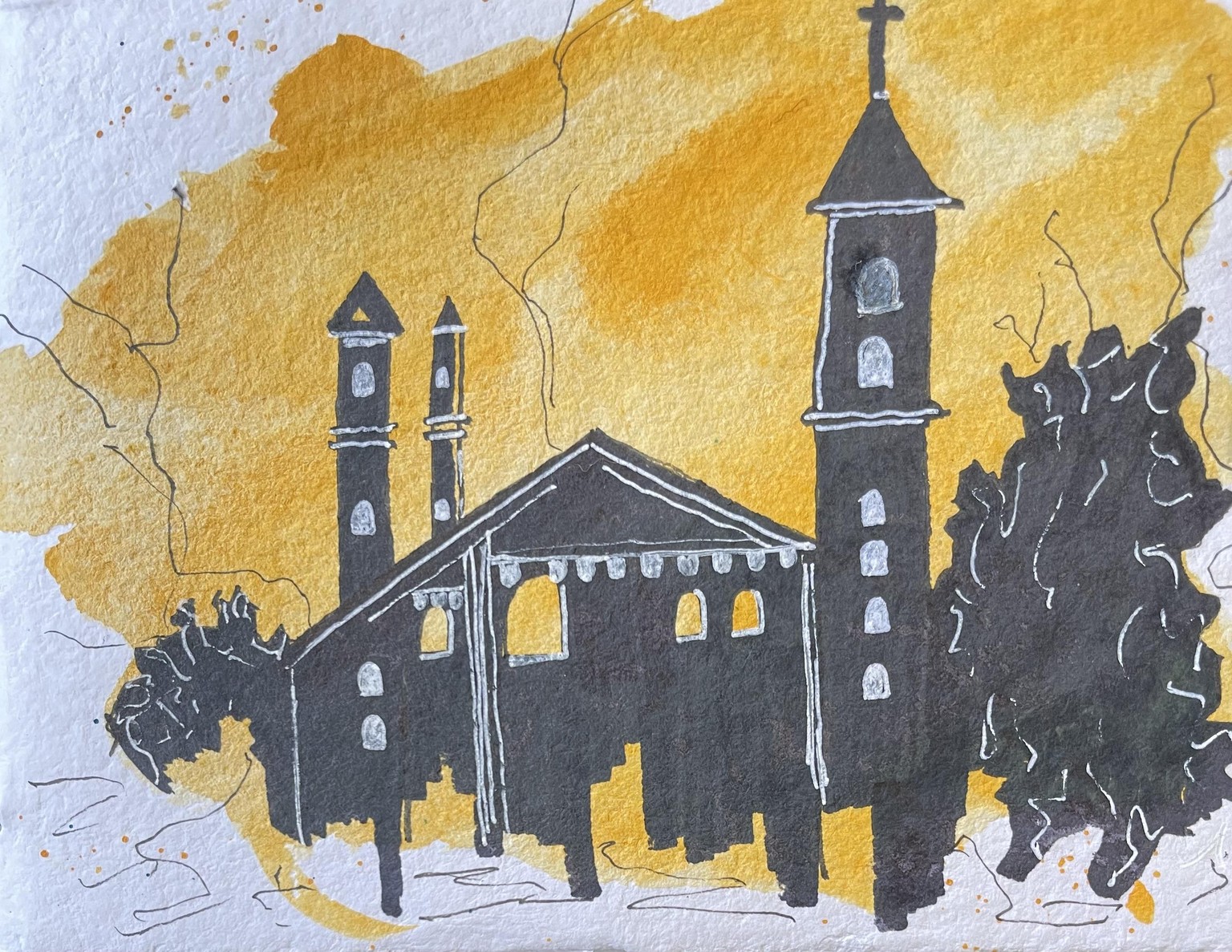 Urban silhouette watercolor sketches - image 2 - student project