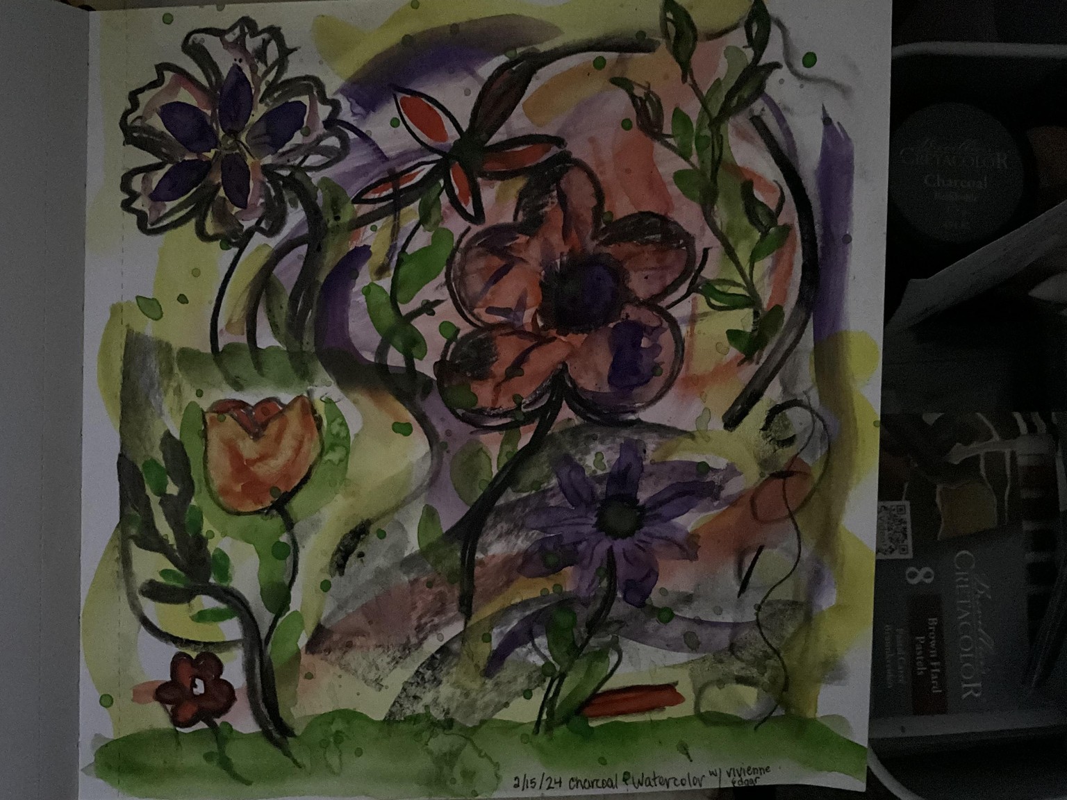 Charcoal & Watercolor Floral Pattern - image 2 - student project