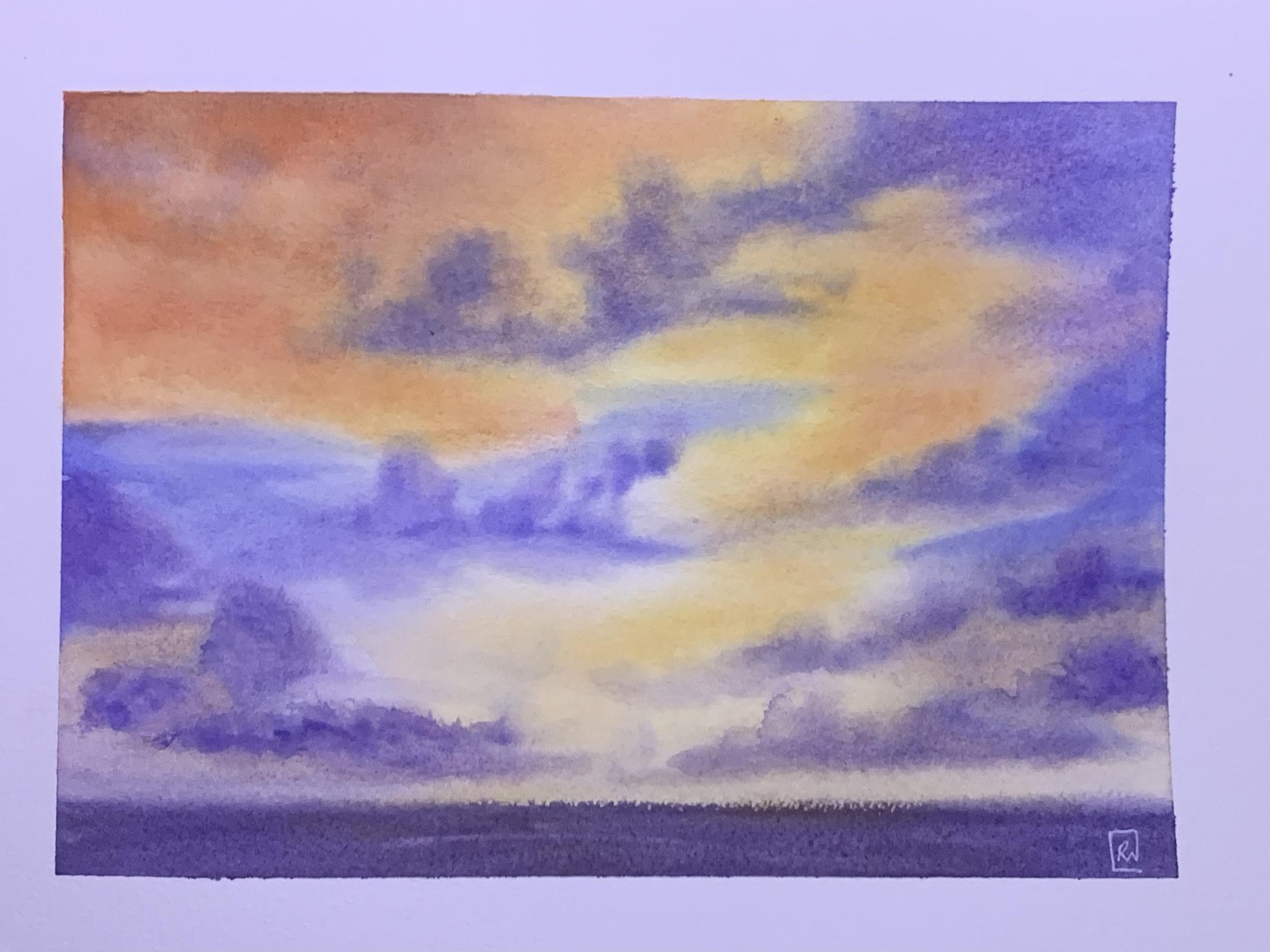 Loose watercolour sunset sky - image 1 - student project