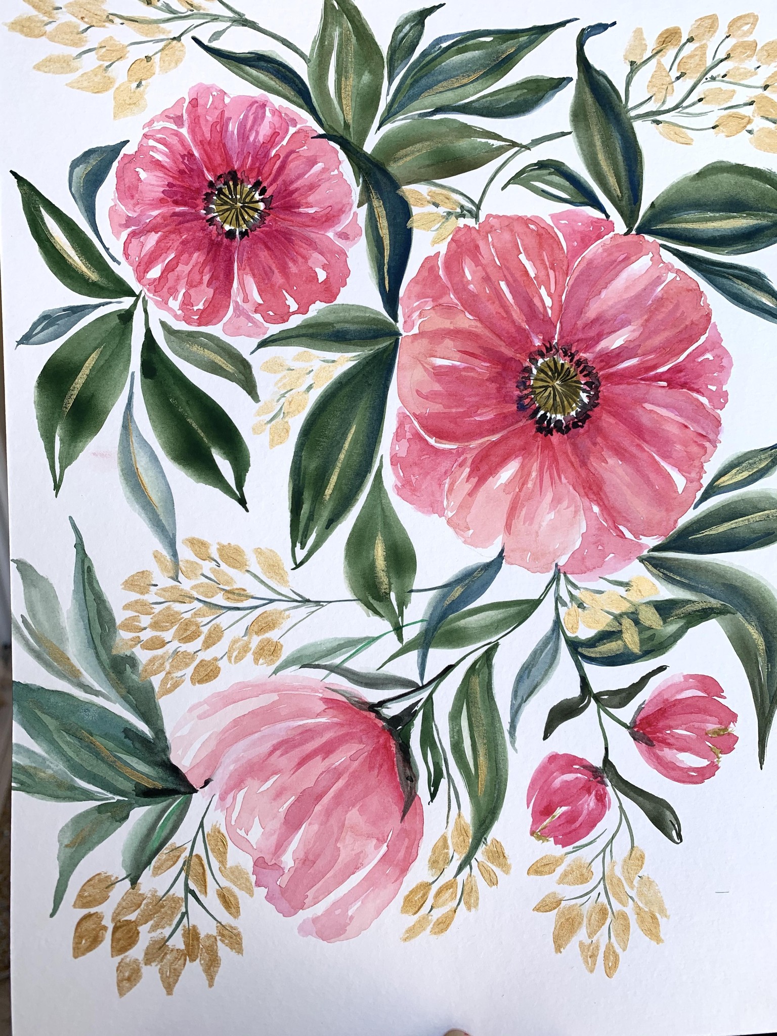 Watercolor flowers and leaves - image 1 - student project