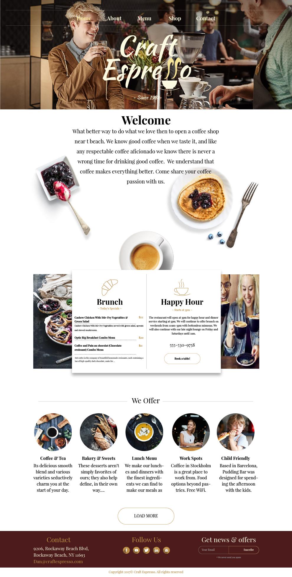 Craft Espresso Cafe Responsive Website - image 2 - student project