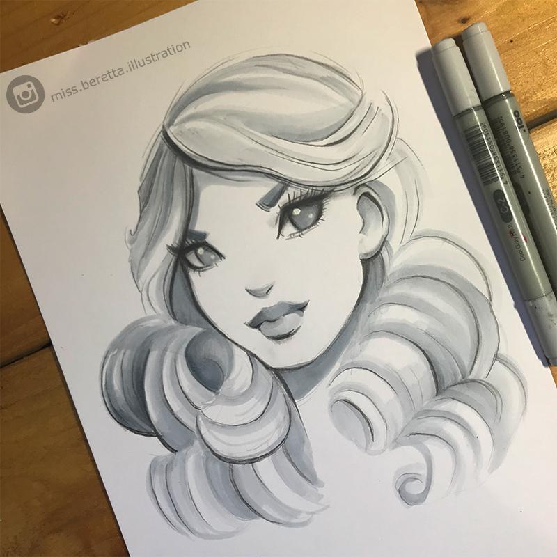 Girly sketches in Copic and pencil - image 1 - student project