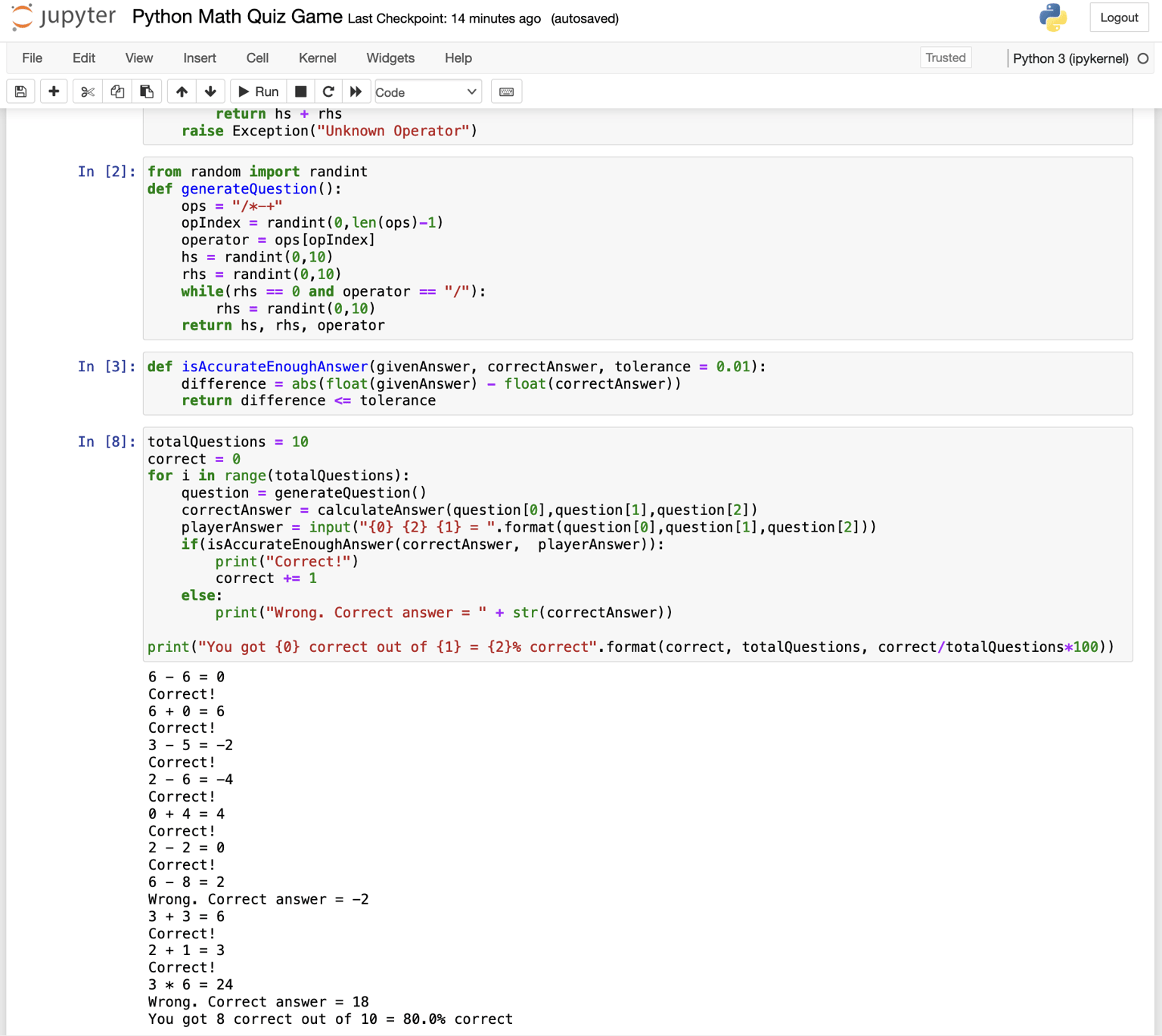 Python Mini-Project: Math Quiz Game - image 1 - student project