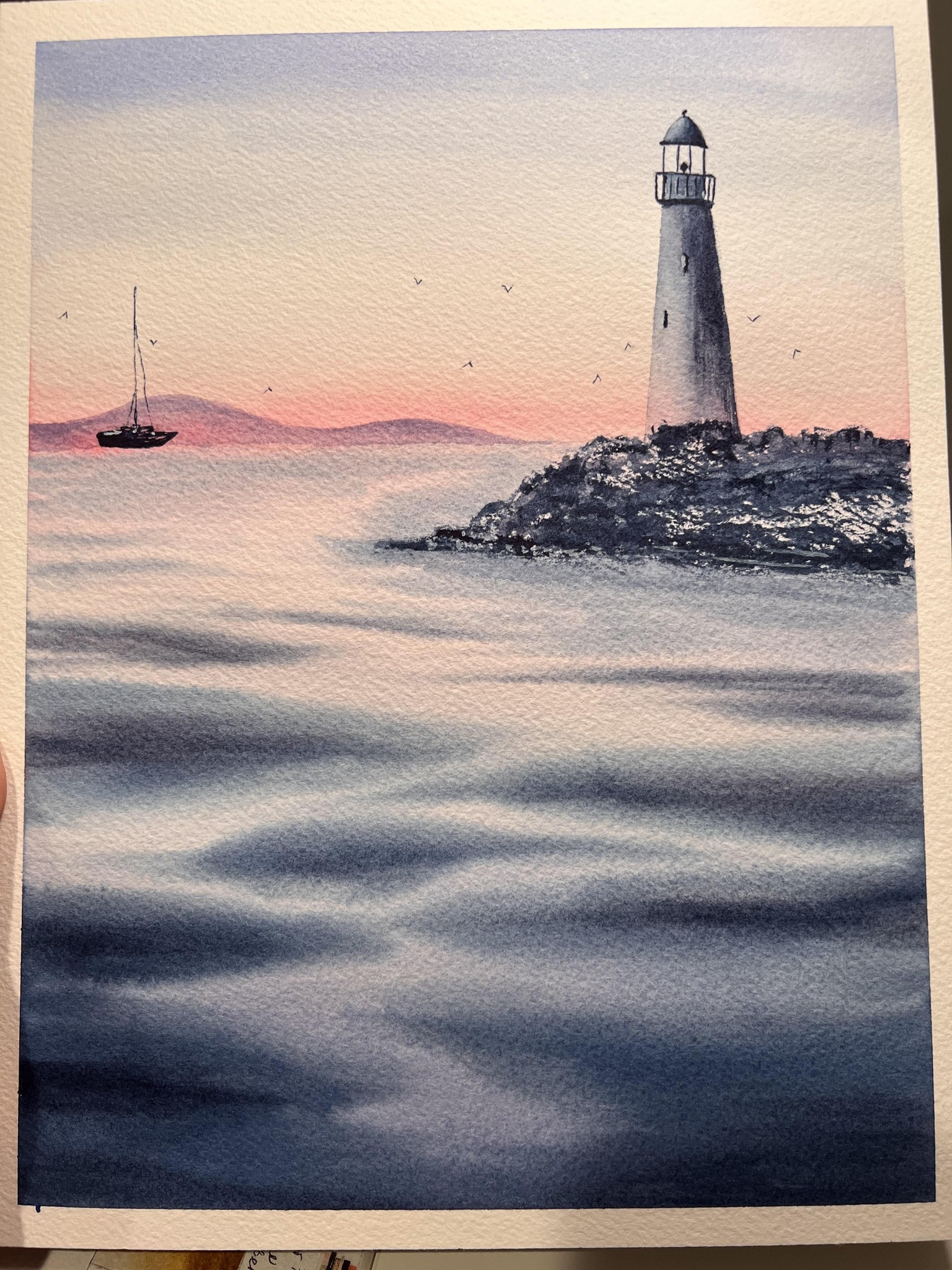 Watercolor Seascape: Lighthouse - image 2 - student project