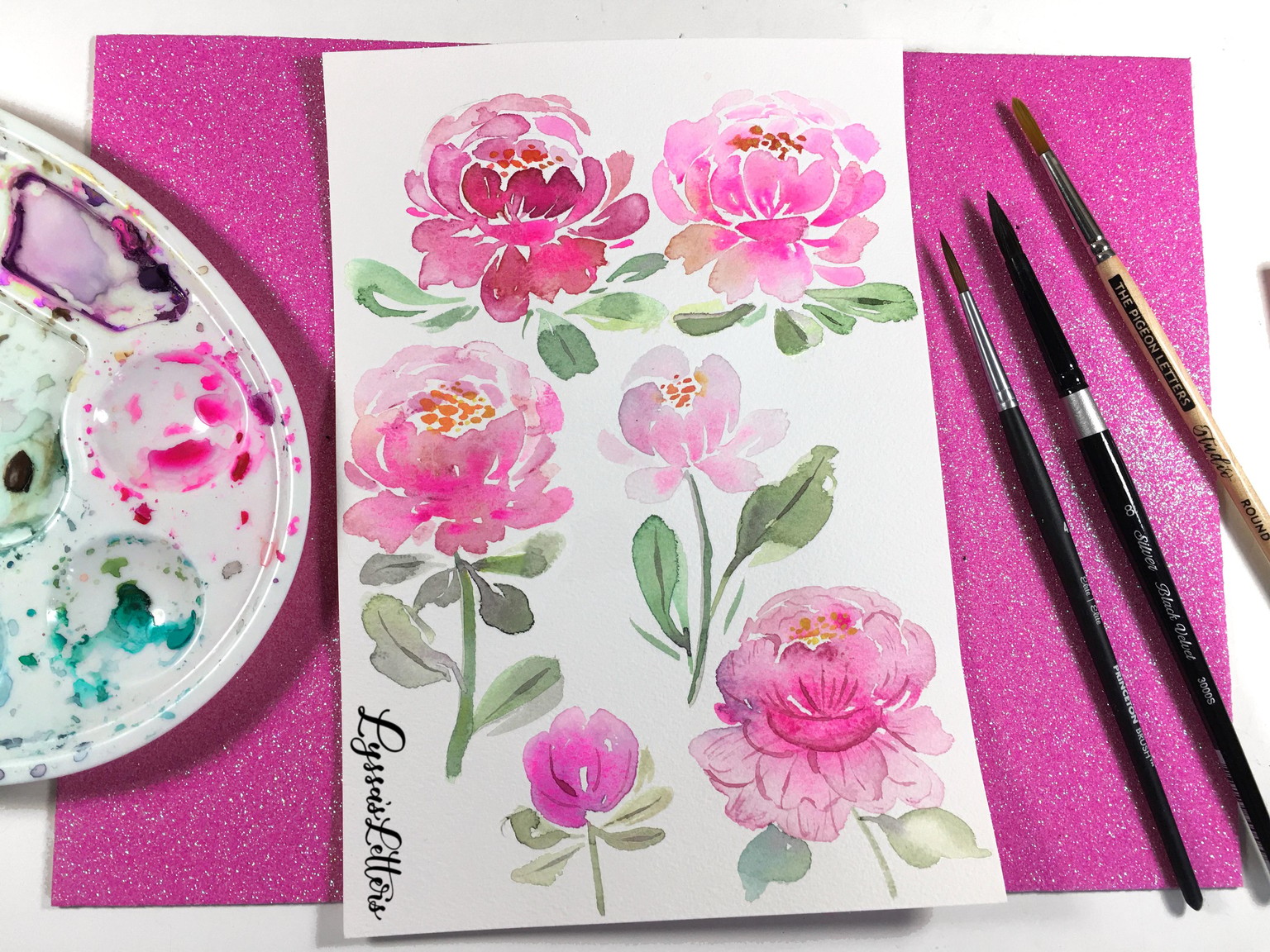Watercolor peony practice in different styles - image 1 - student project