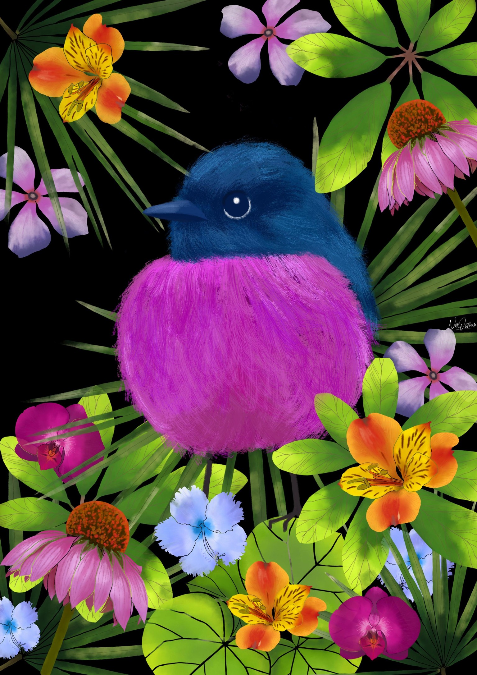 Pink Robin & Tropical Flowers - image 2 - student project