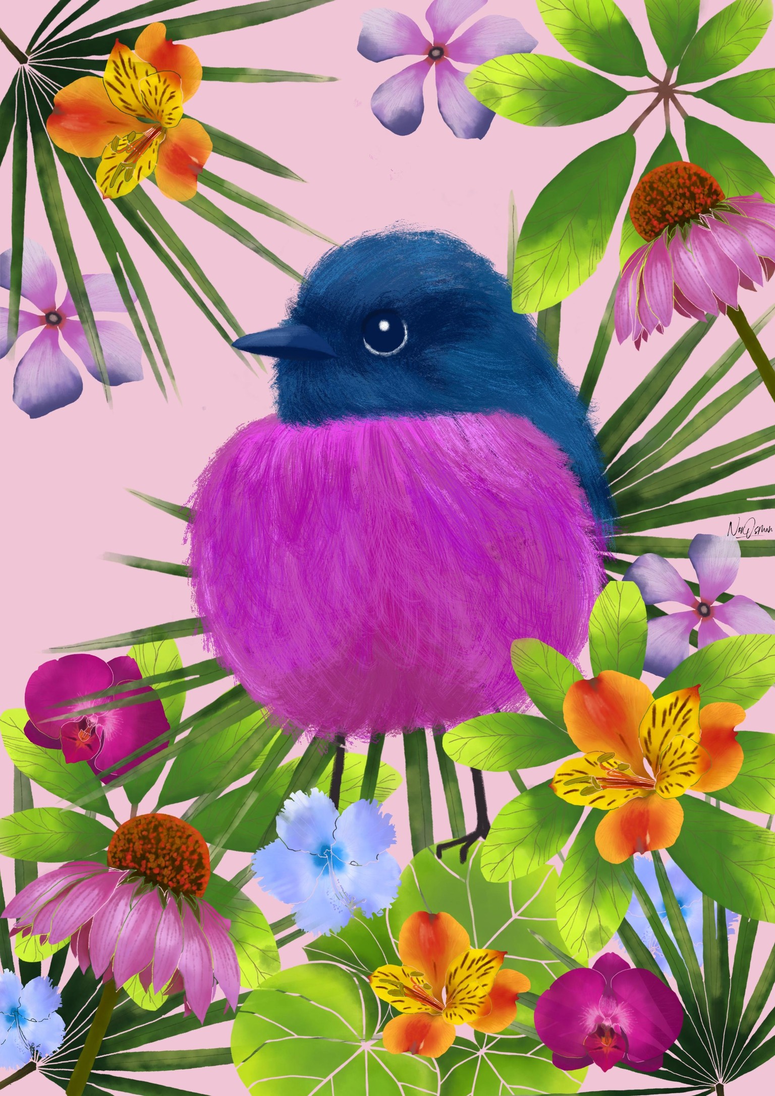 Pink Robin & Tropical Flowers - image 1 - student project