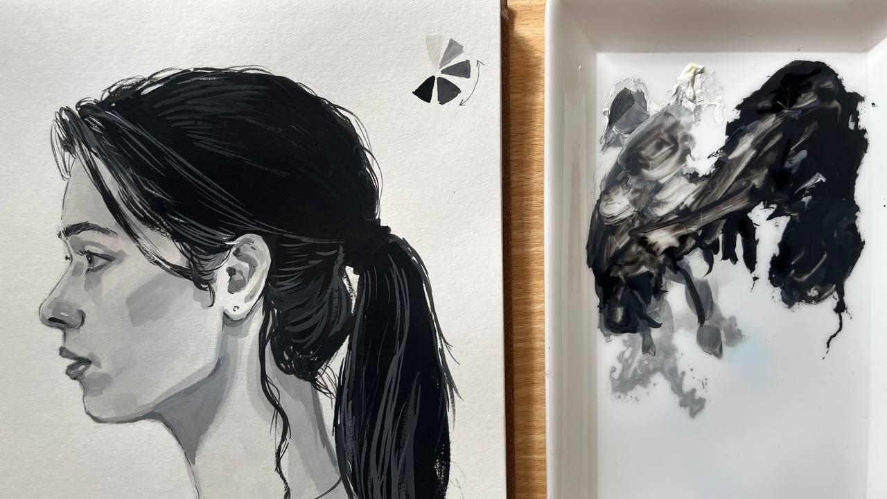 Gouache Portrait Study with Values - image 1 - student project