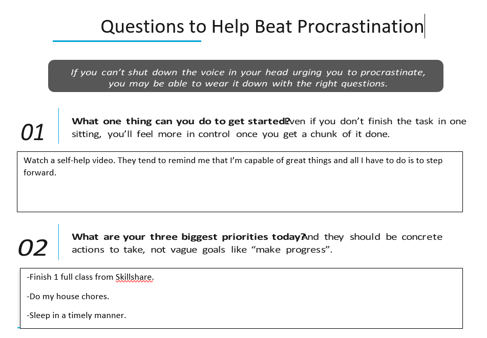 Questions to help beat procrastination - image 1 - student project