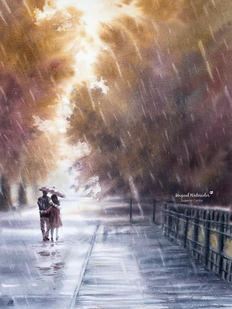 Fall Rainy Landscape In Watercolor - image 1 - student project