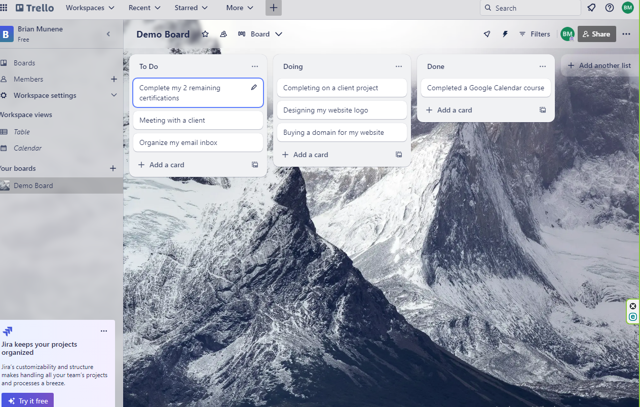 Trello Dashboard - image 1 - student project
