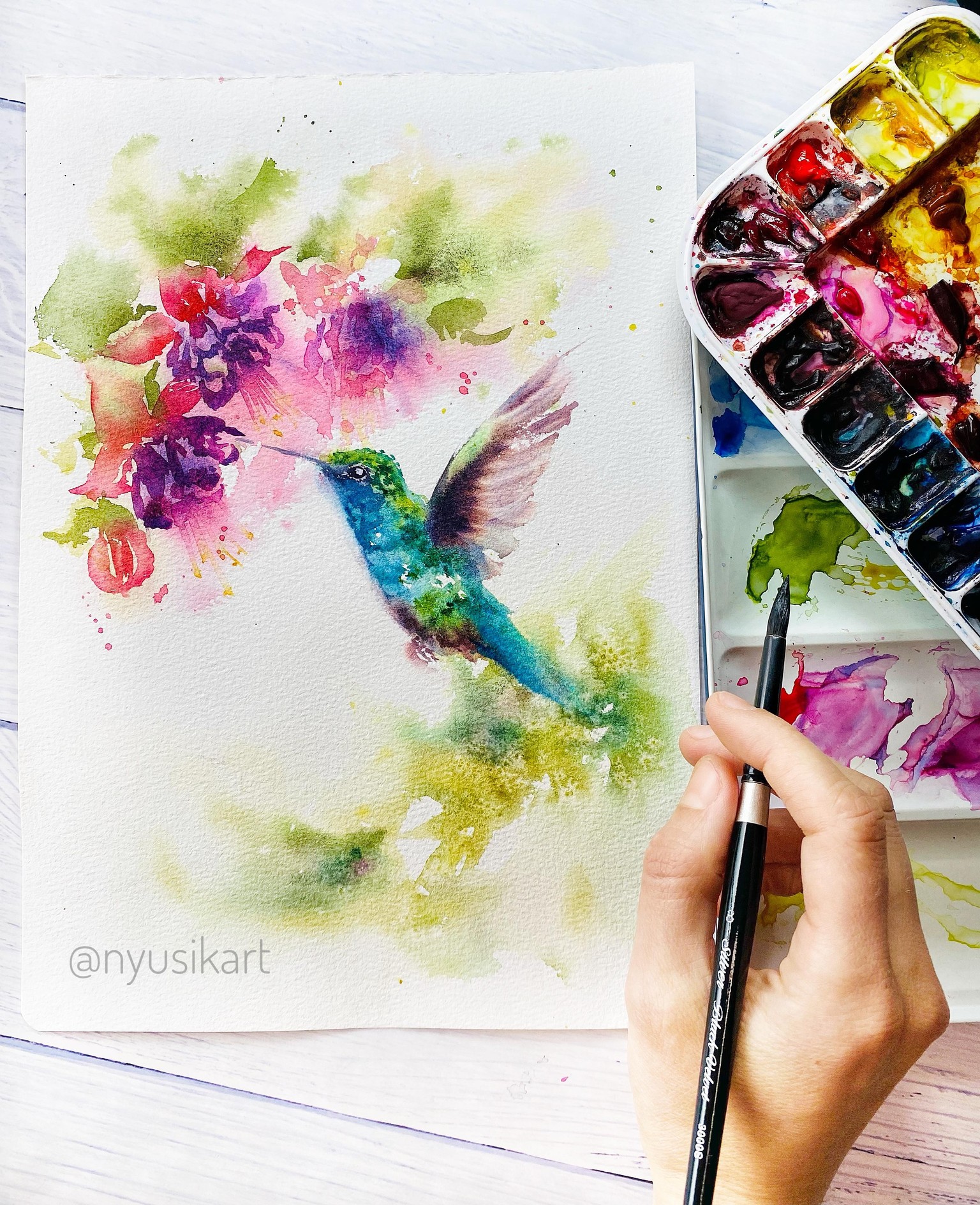 Hummingbird and Fuchsia Flowers - image 1 - student project