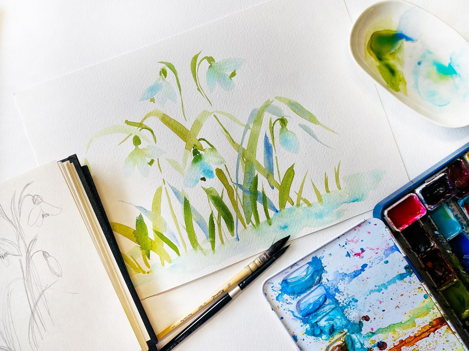 Relaxing with Brushstrokes: paint watercolour Snowdrops in Loose style! - image 1 - student project