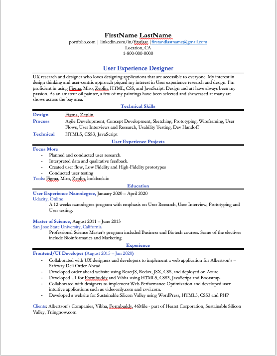 Resume for review - image 1 - student project
