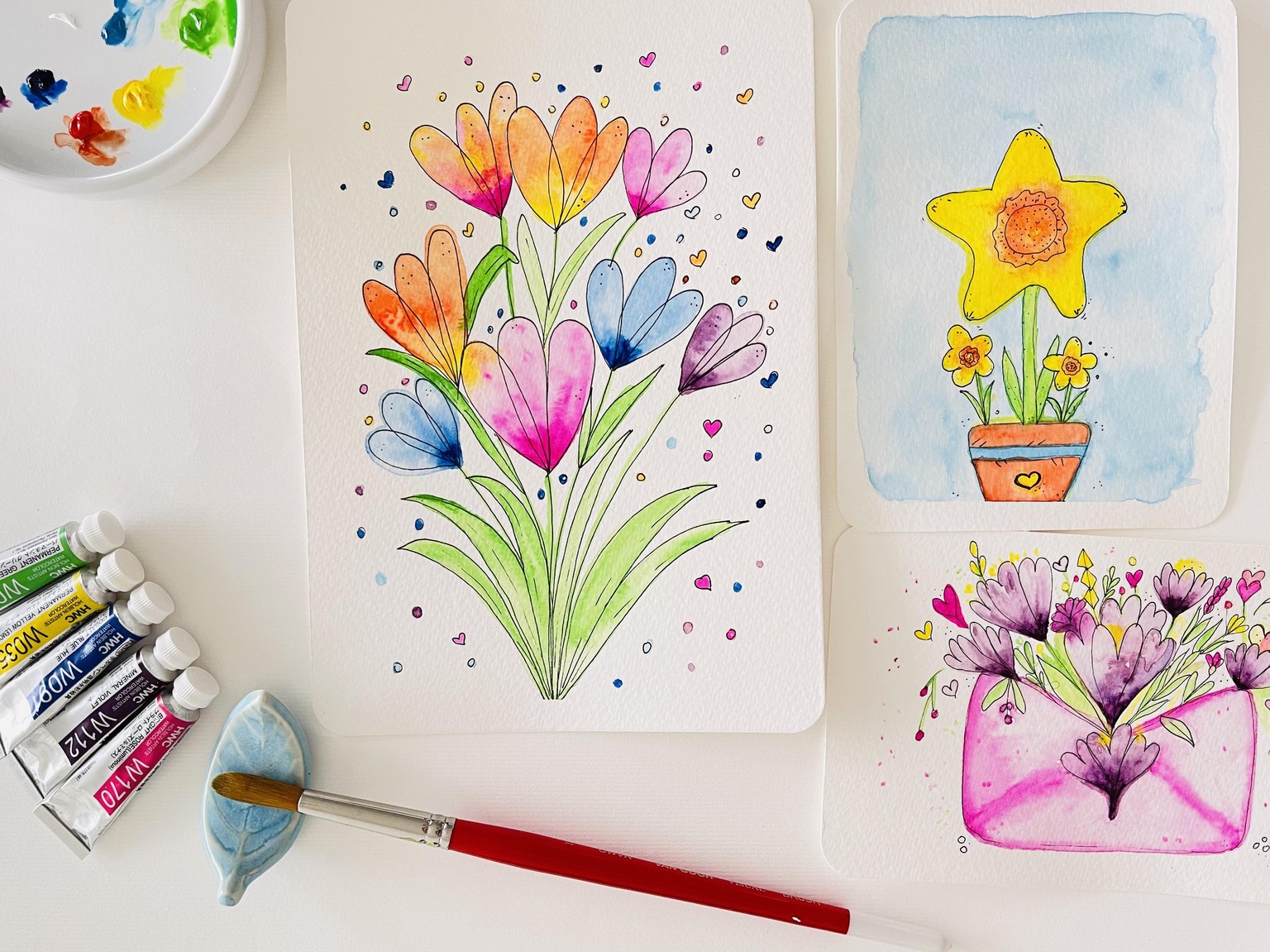SAMPLE PROJECT: Watercolor Spring Flowers using Geometrical Shapes - image 5 - student project