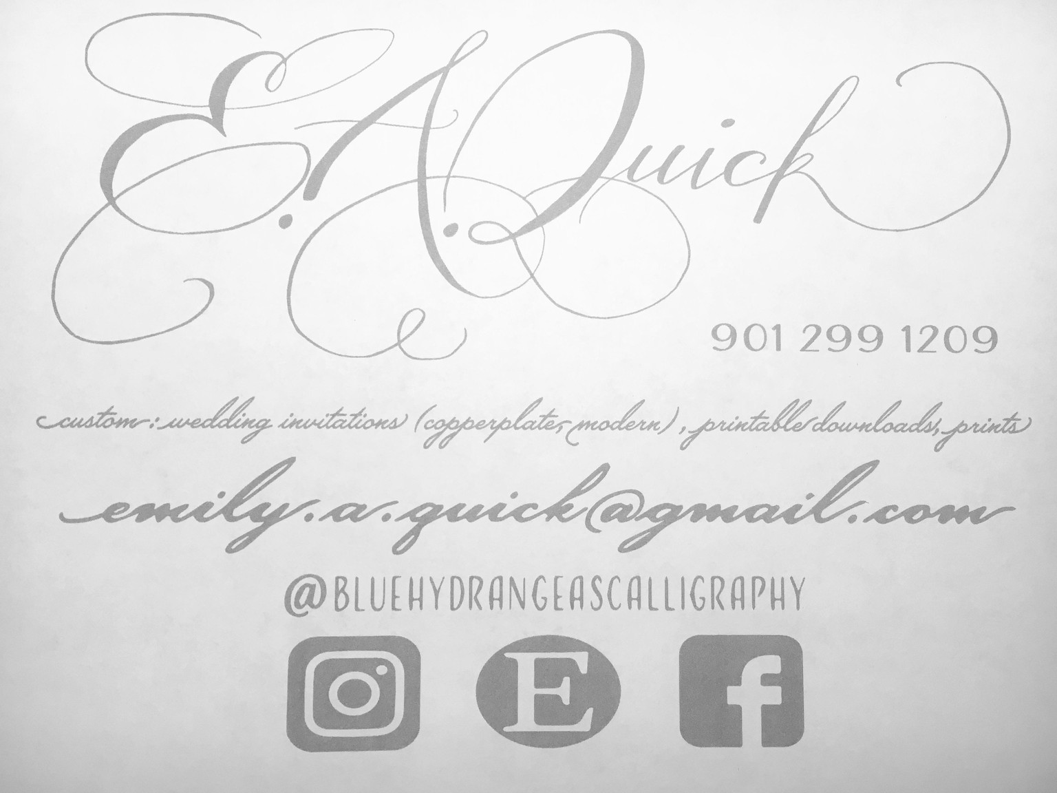Blue Hydrangeas Calligraphy business card design, thank you! - image 2 - student project