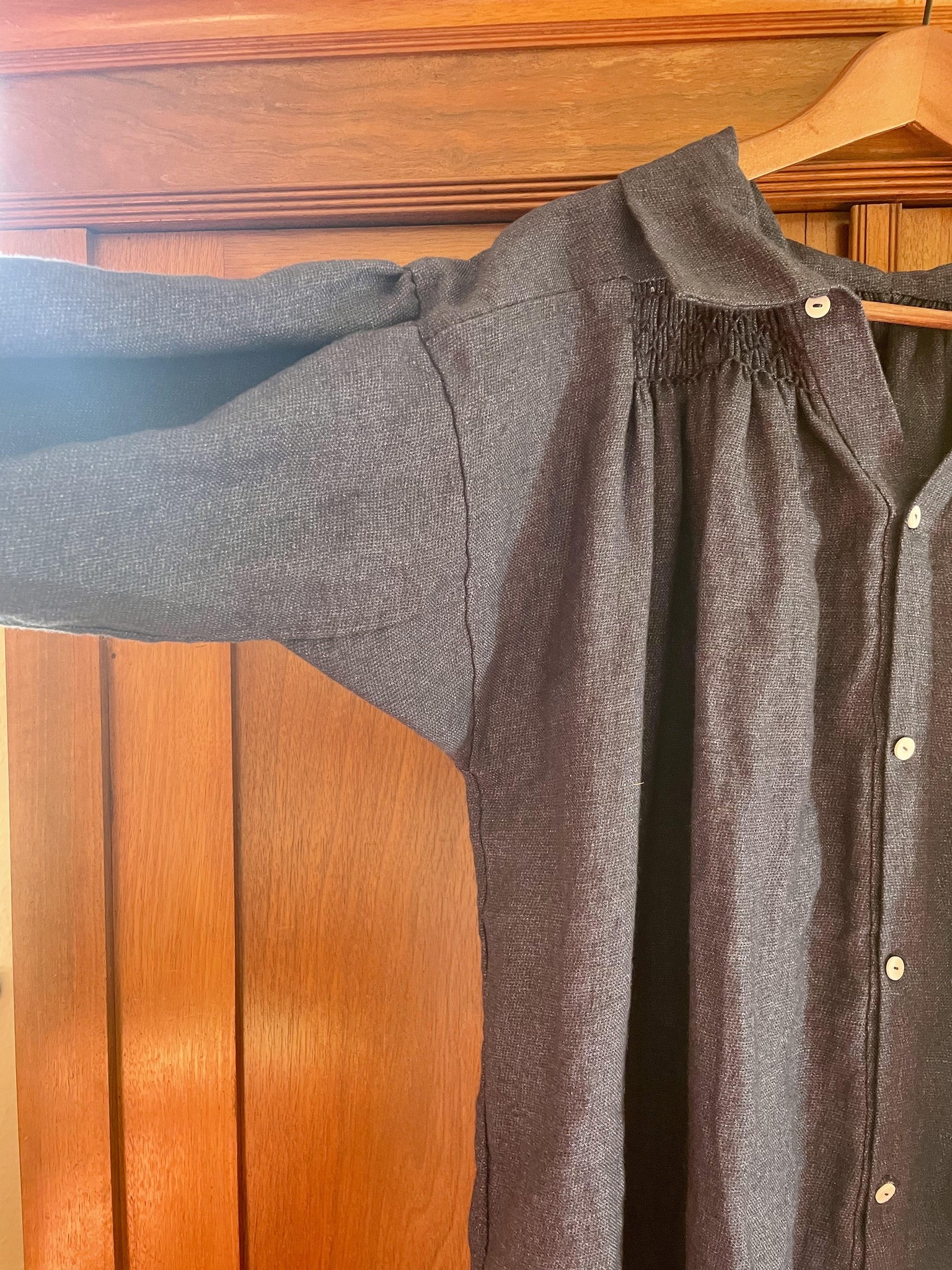 Smocked wool-linen shirt dress - image 2 - student project