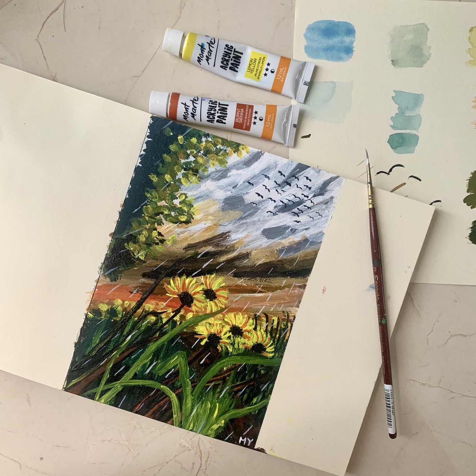 Monsoon landscape acrylic painting - image 1 - student project