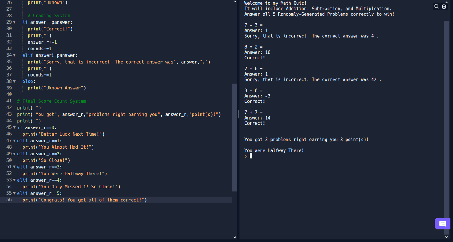 Class Project | Randomized Math Quiz - image 1 - student project