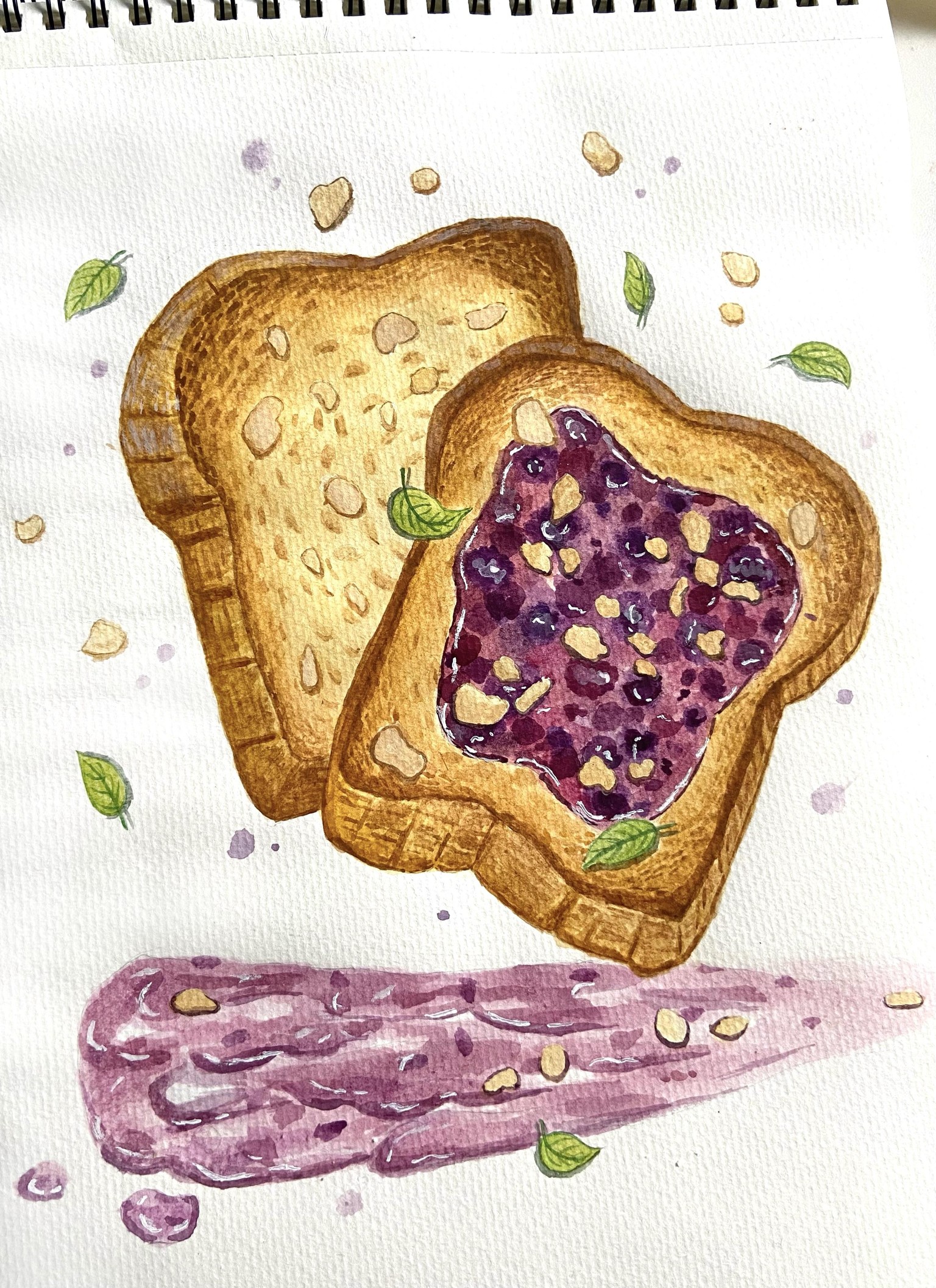 Watercolor Toast with Blueberry Jam - image 1 - student project