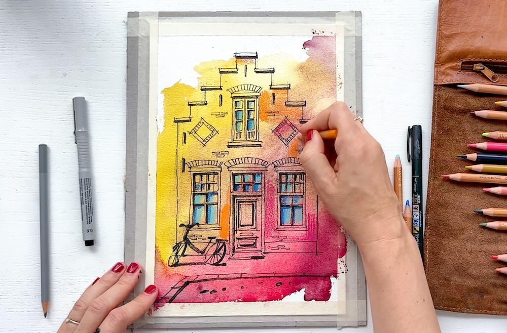 Expressive Urban Sketching Technique with Watercolor & Colored Pencils - image 4 - student project