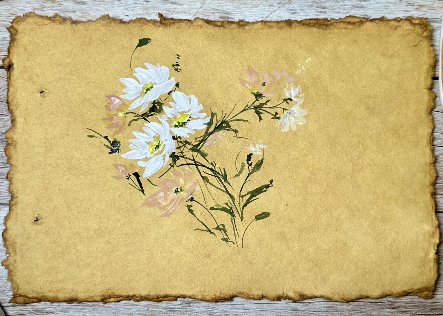 Watercolor flowers on toned paper - image 1 - student project