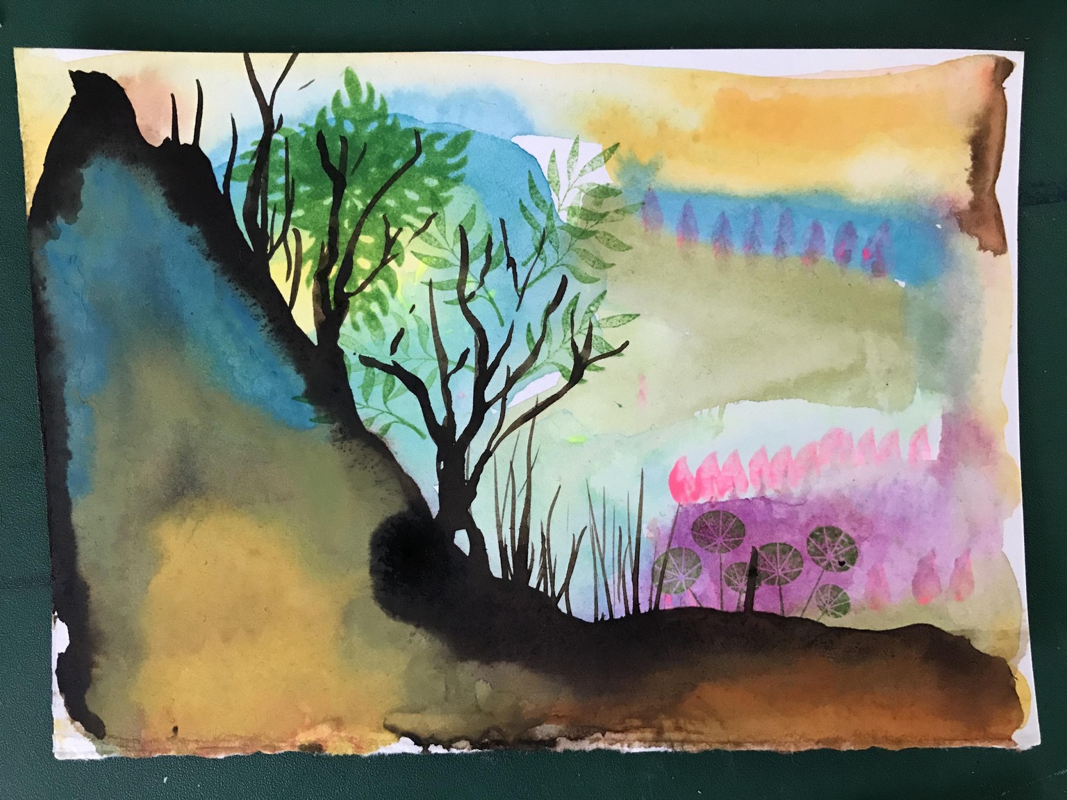 Neon Watercolor Landscape Postcard - image 2 - student project
