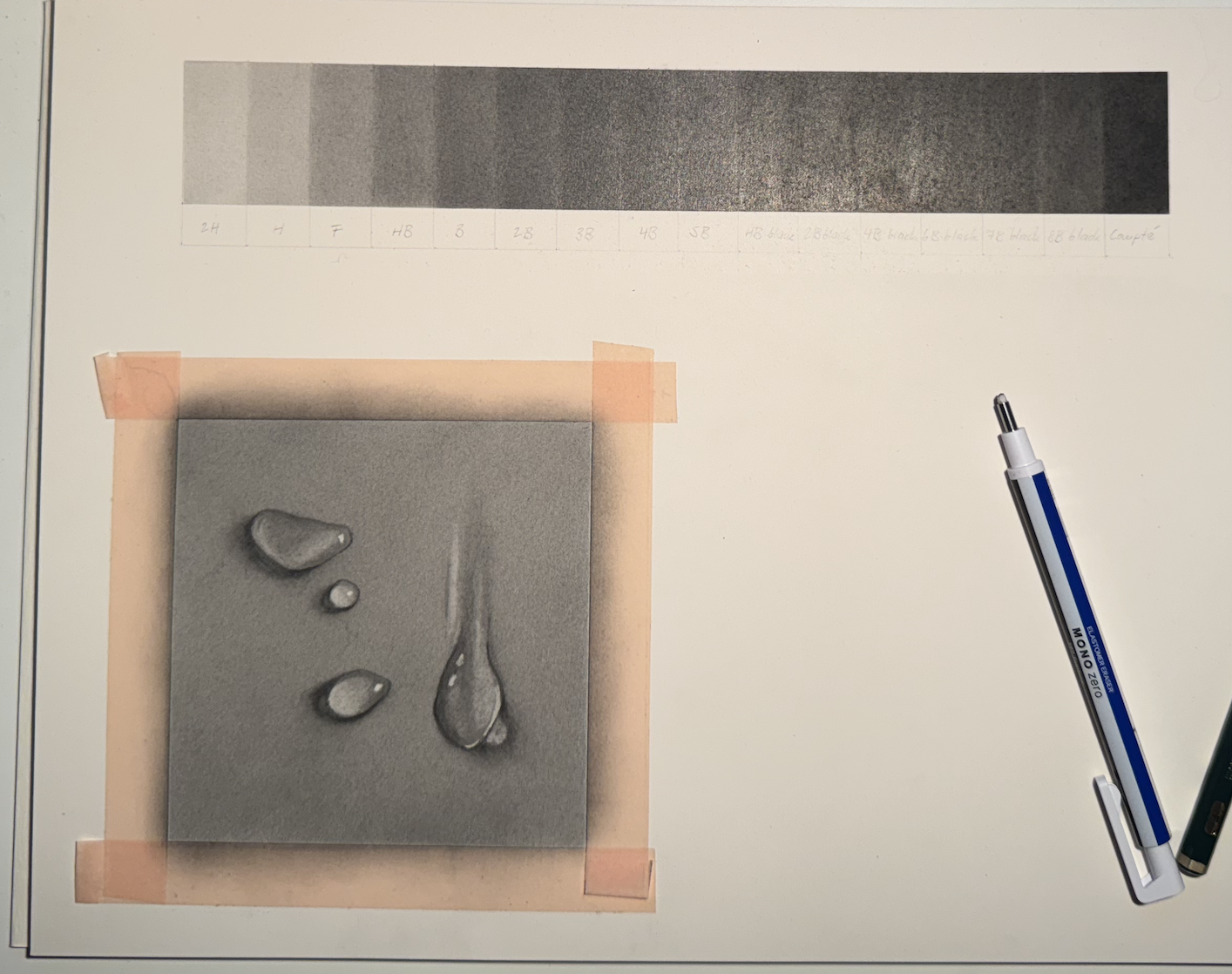 Graphite pencil water drops study - image 1 - student project