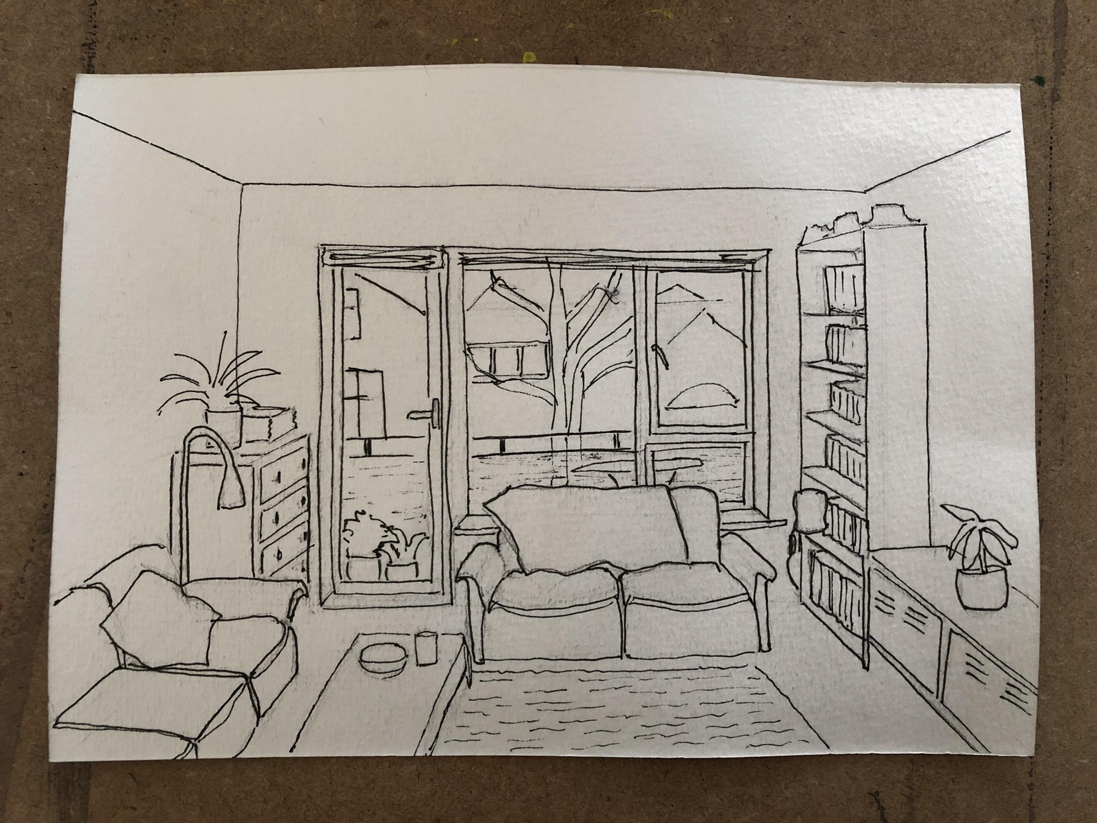 Interior sketching - one point perspective - image 2 - student project