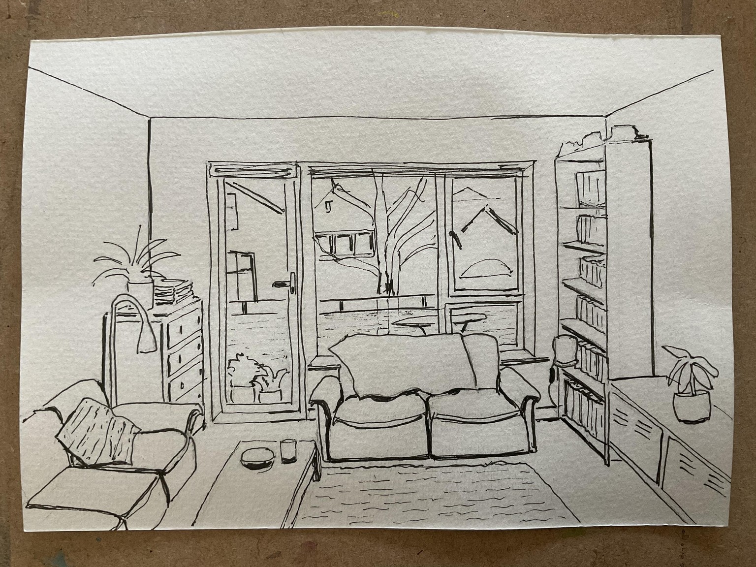 Interior sketching - one point perspective - image 3 - student project