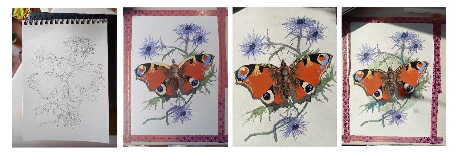 Gouache & Watercolours: Butterfly and Flowers - image 1 - student project