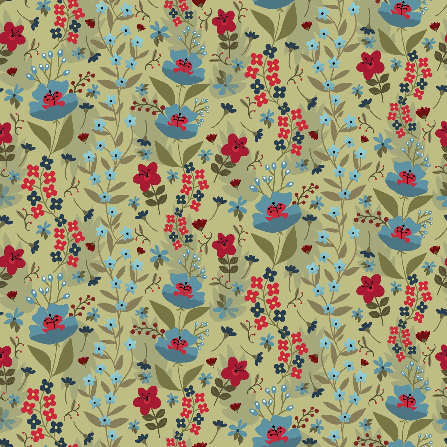 Turquoise, Red, Navy Floral - image 2 - student project
