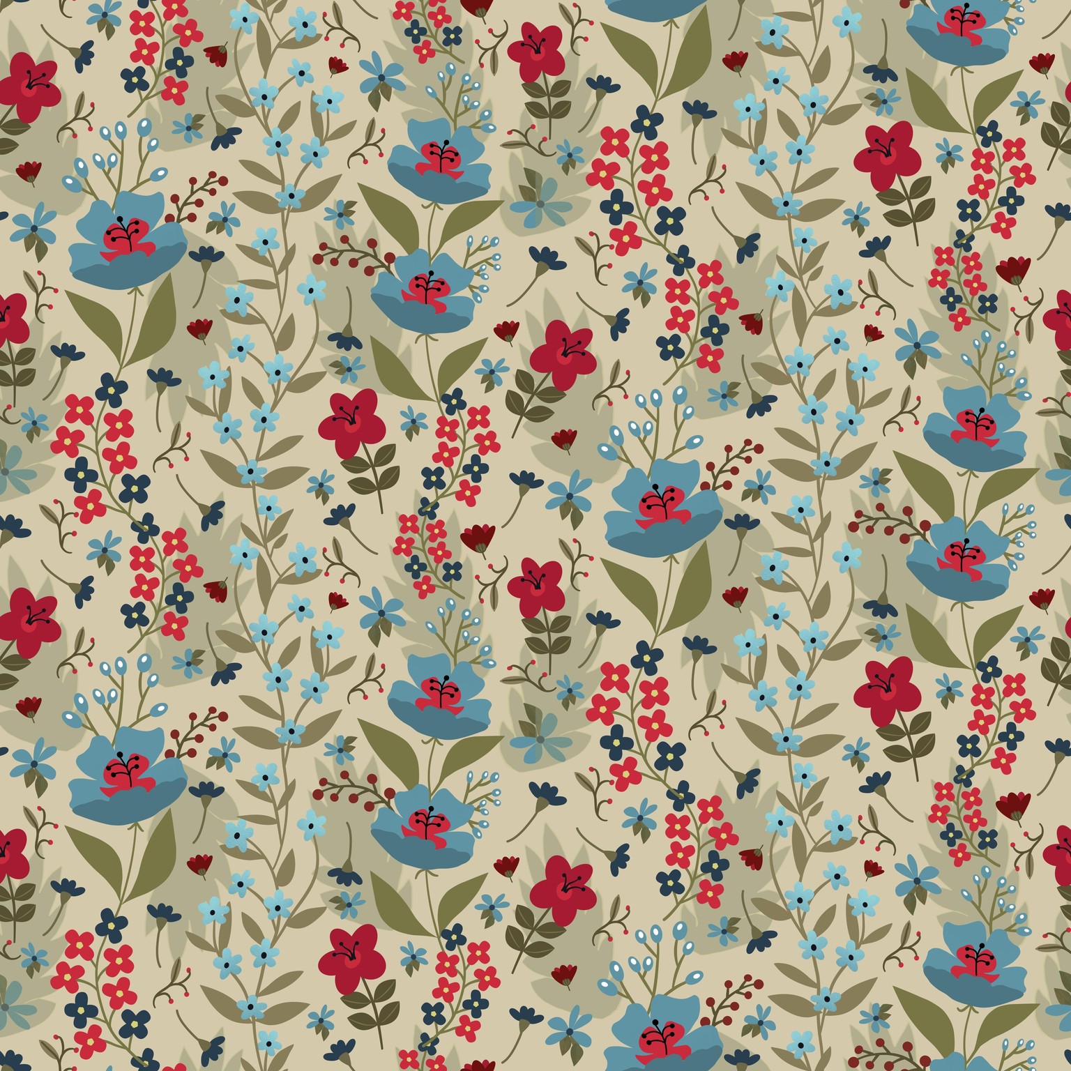 Turquoise, Red, Navy Floral - image 1 - student project