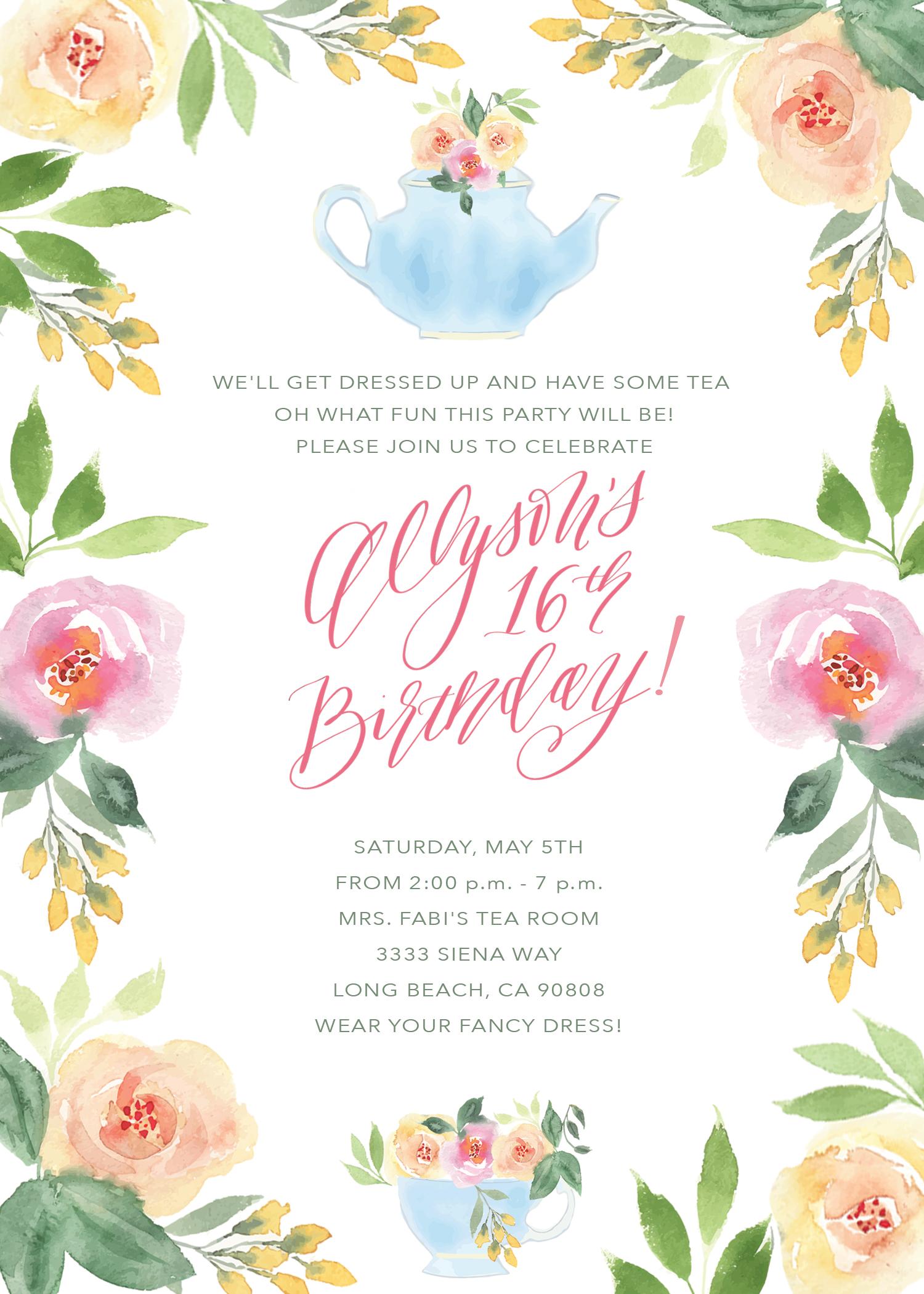 Sweet 16 Tea Party - Digitize Watercolor Florals - image 1 - student project