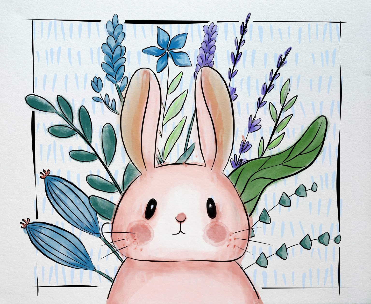 Loose Watercolor and Ink Flowers with Cute Animals - image 1 - student project