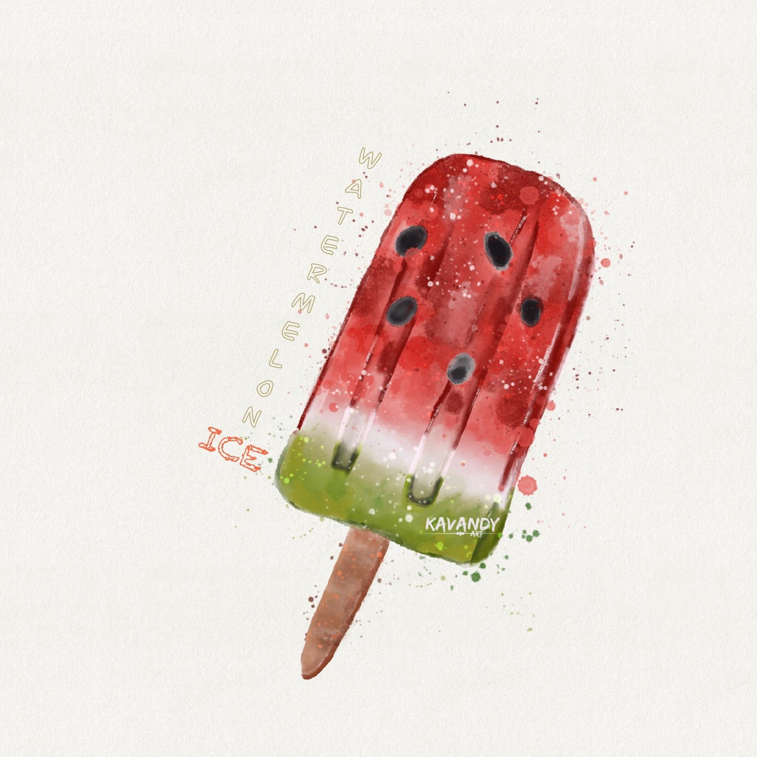 Watercolor Watermelon ice - image 2 - student project