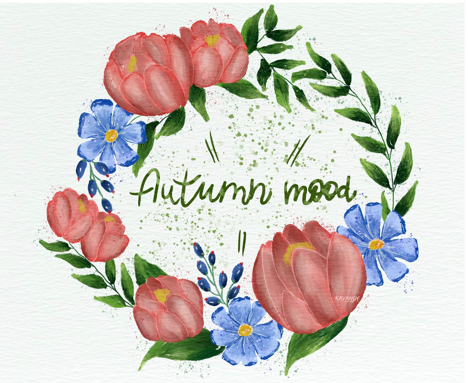 Watercolor floral wreath - image 1 - student project