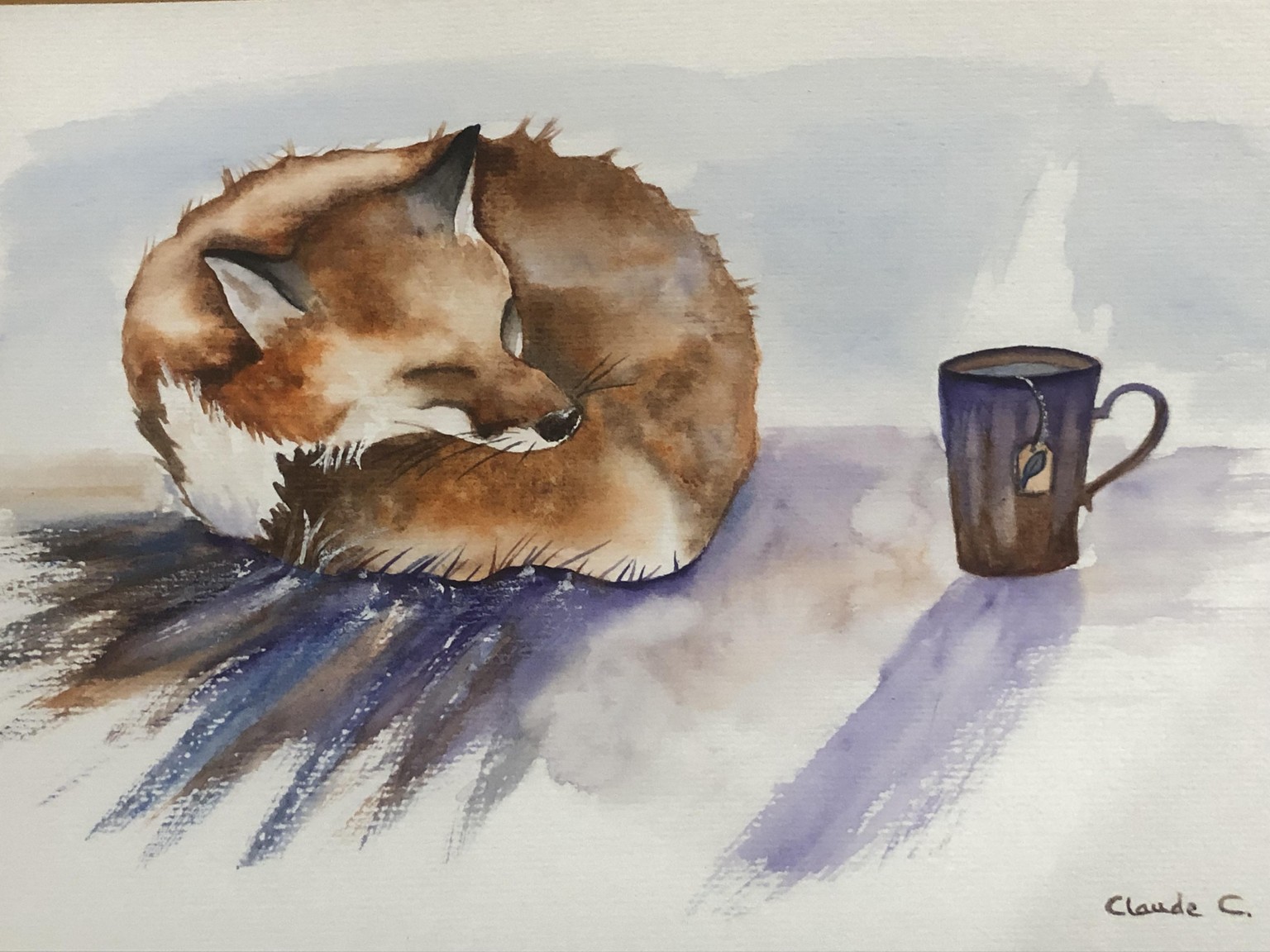 Sleeping free-flowing watercolor fox - image 2 - student project