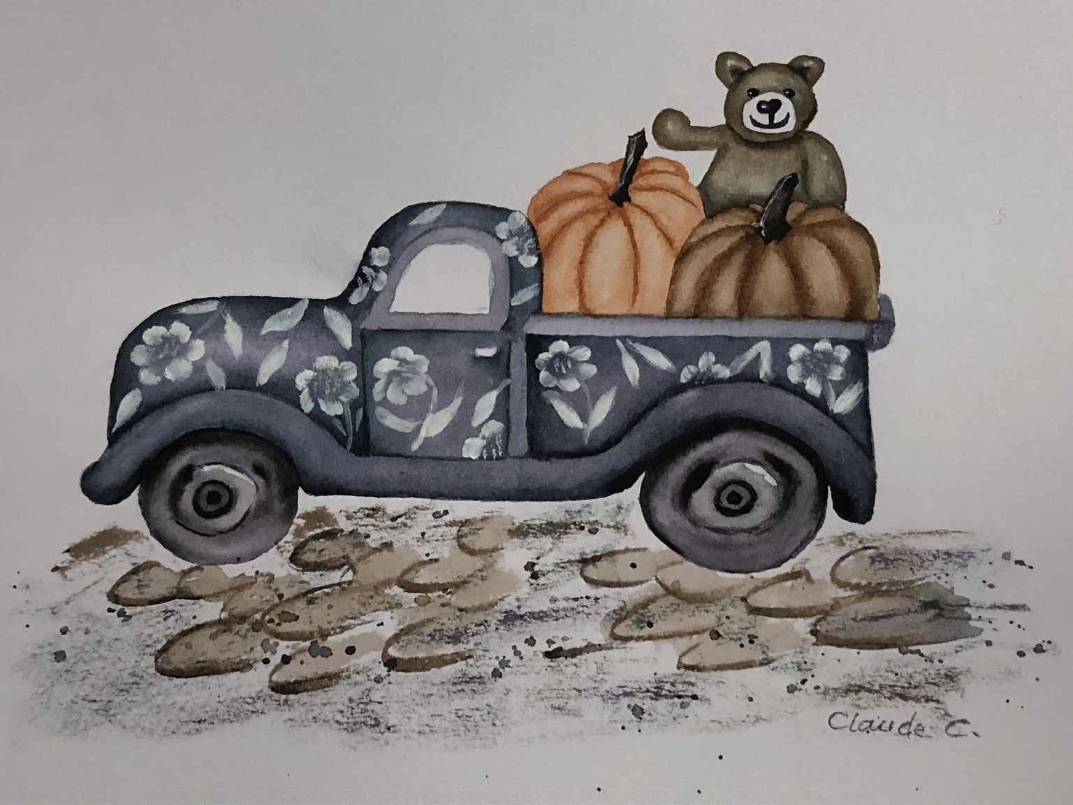 Cute Watercolor Fall Farm Truck - image 1 - student project