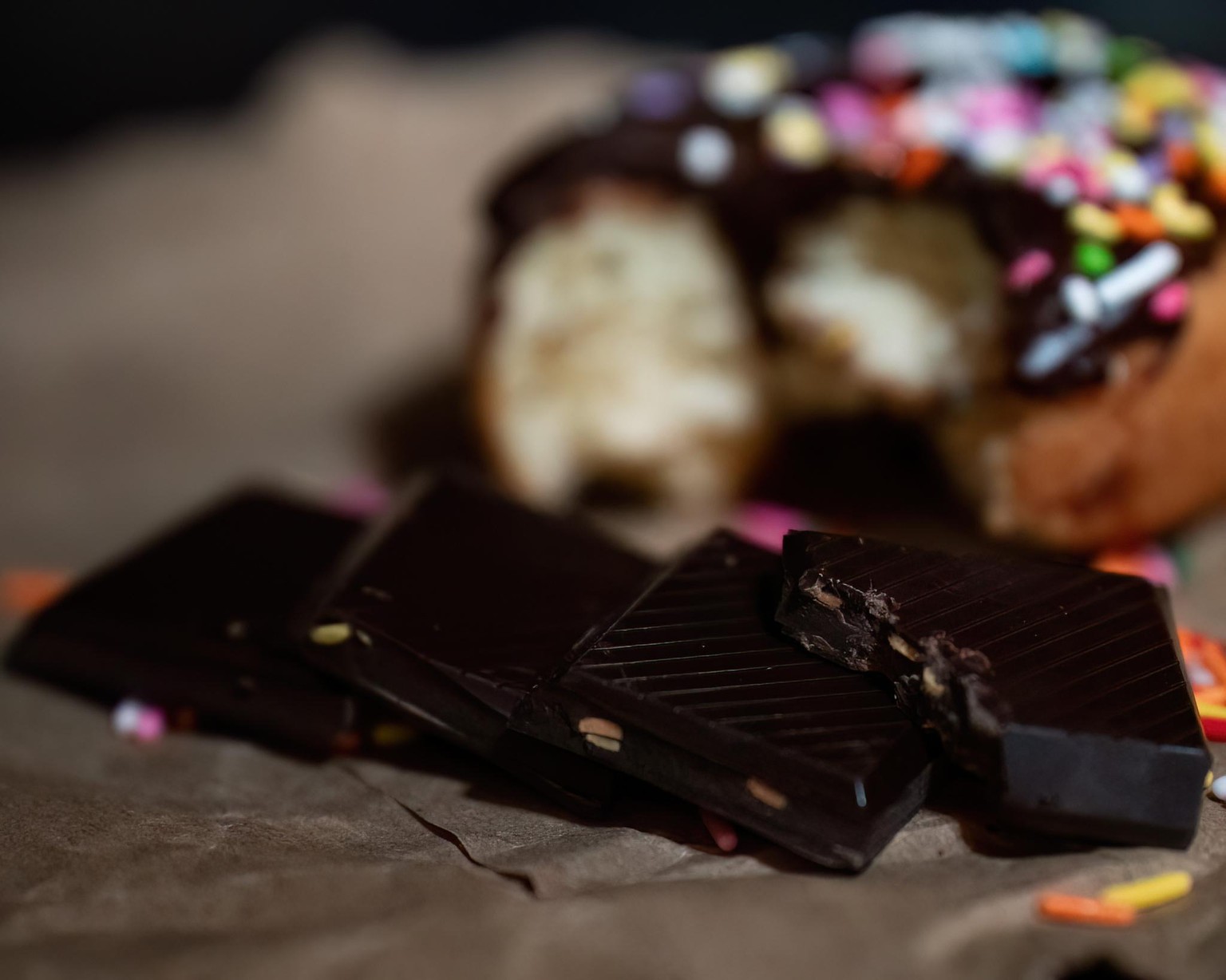 Moody shot with sprinkle donut flavored dark chocolate - image 2 - student project