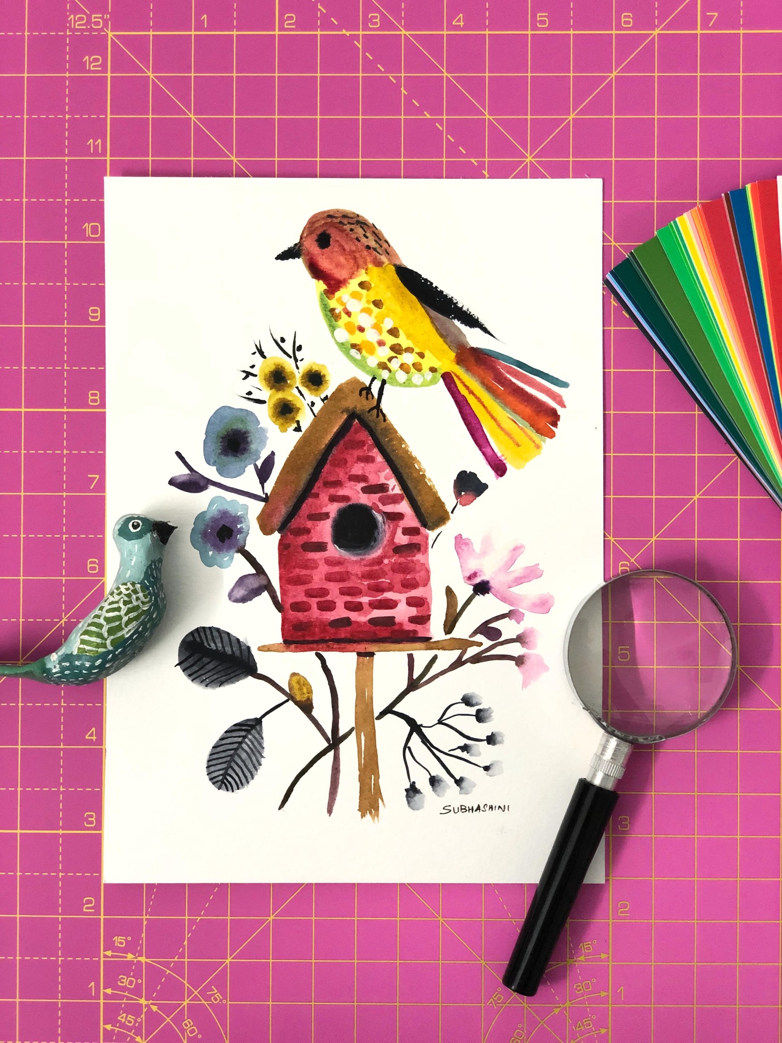 Watercolor Birdie with florals - image 1 - student project