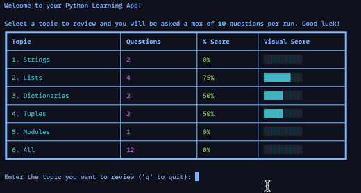 Python Learning App - image 1 - student project