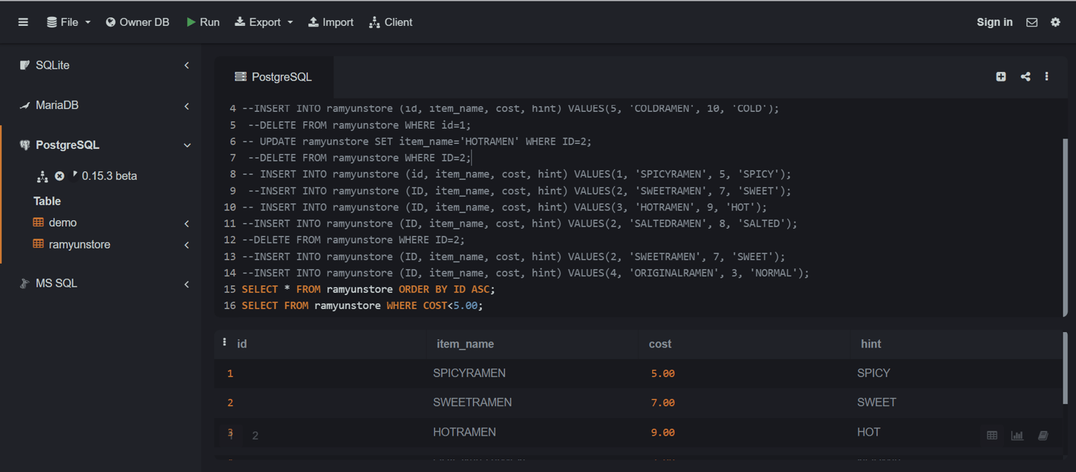 RAMYUNSTORE-SQL TABLE - image 1 - student project