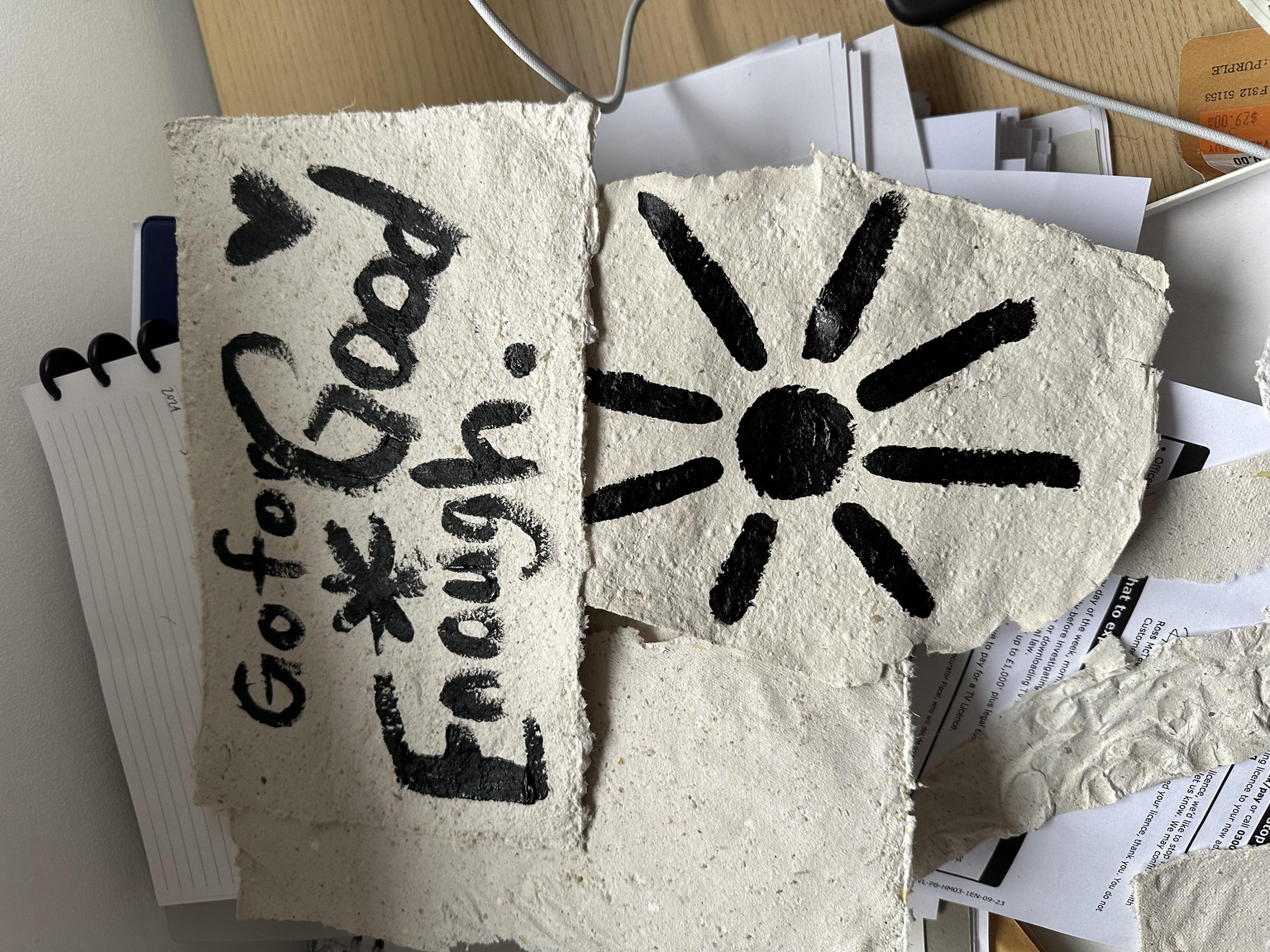 Recycled paper with embedded yellow flower petals - image 2 - student project
