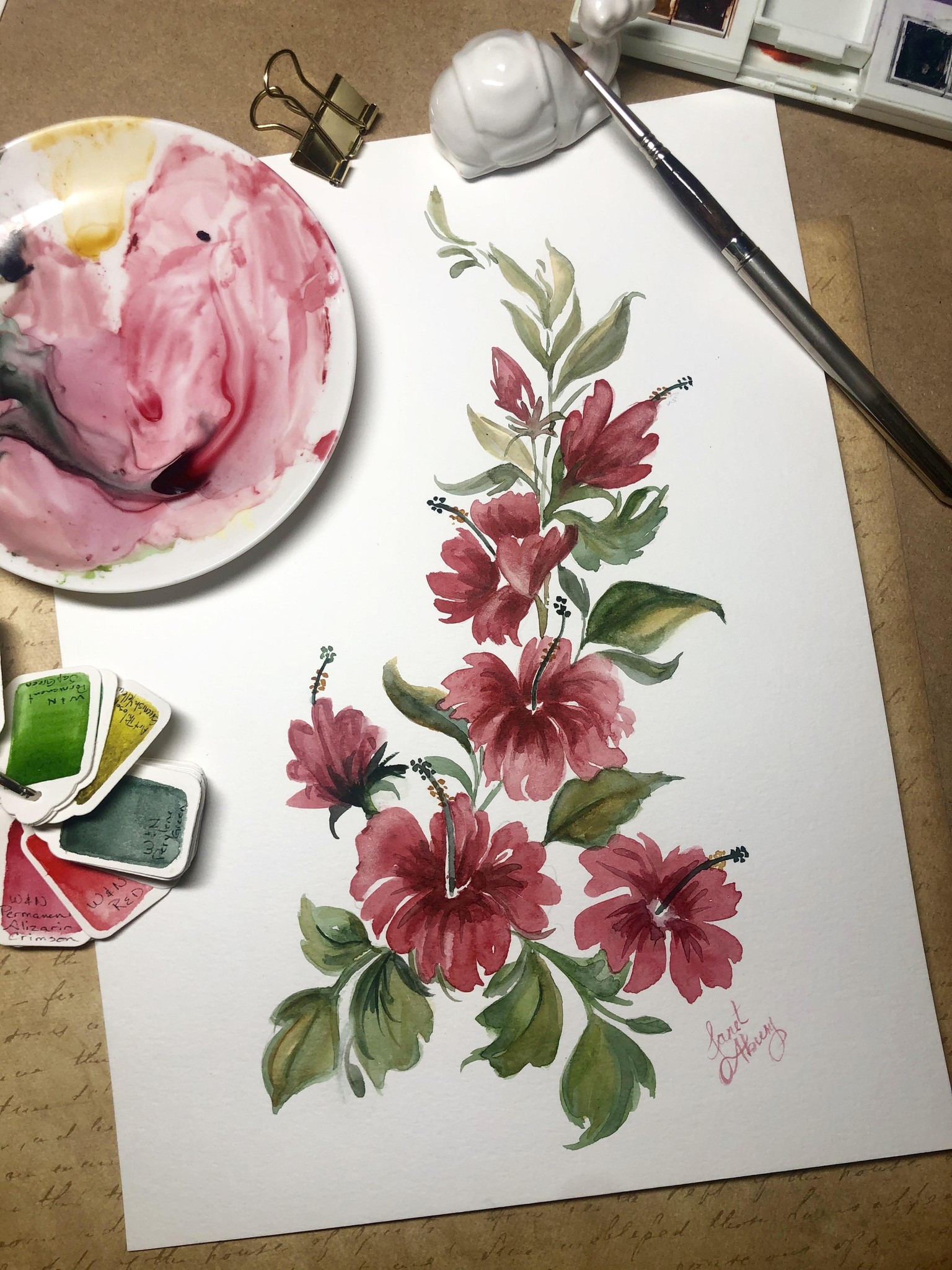 Loose Watercolor Hibiscus Flowers, Manushree style <3 - image 1 - student project
