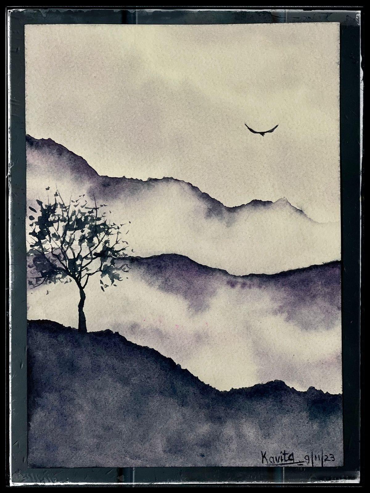 Watercolor for painting mist with Dhriti - image 4 - student project