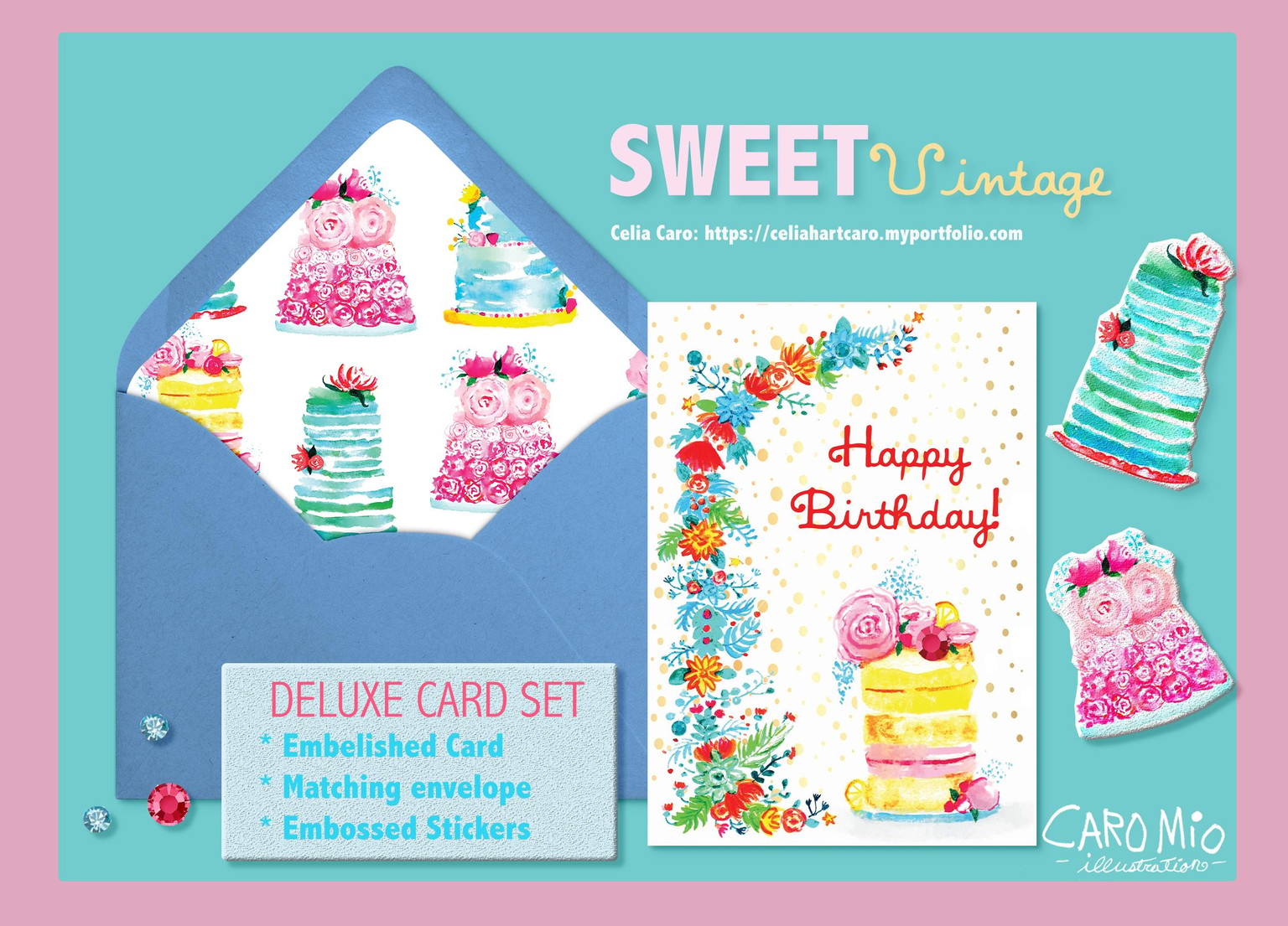 Sweet Vintage Birthday Cake Cards - image 1 - student project