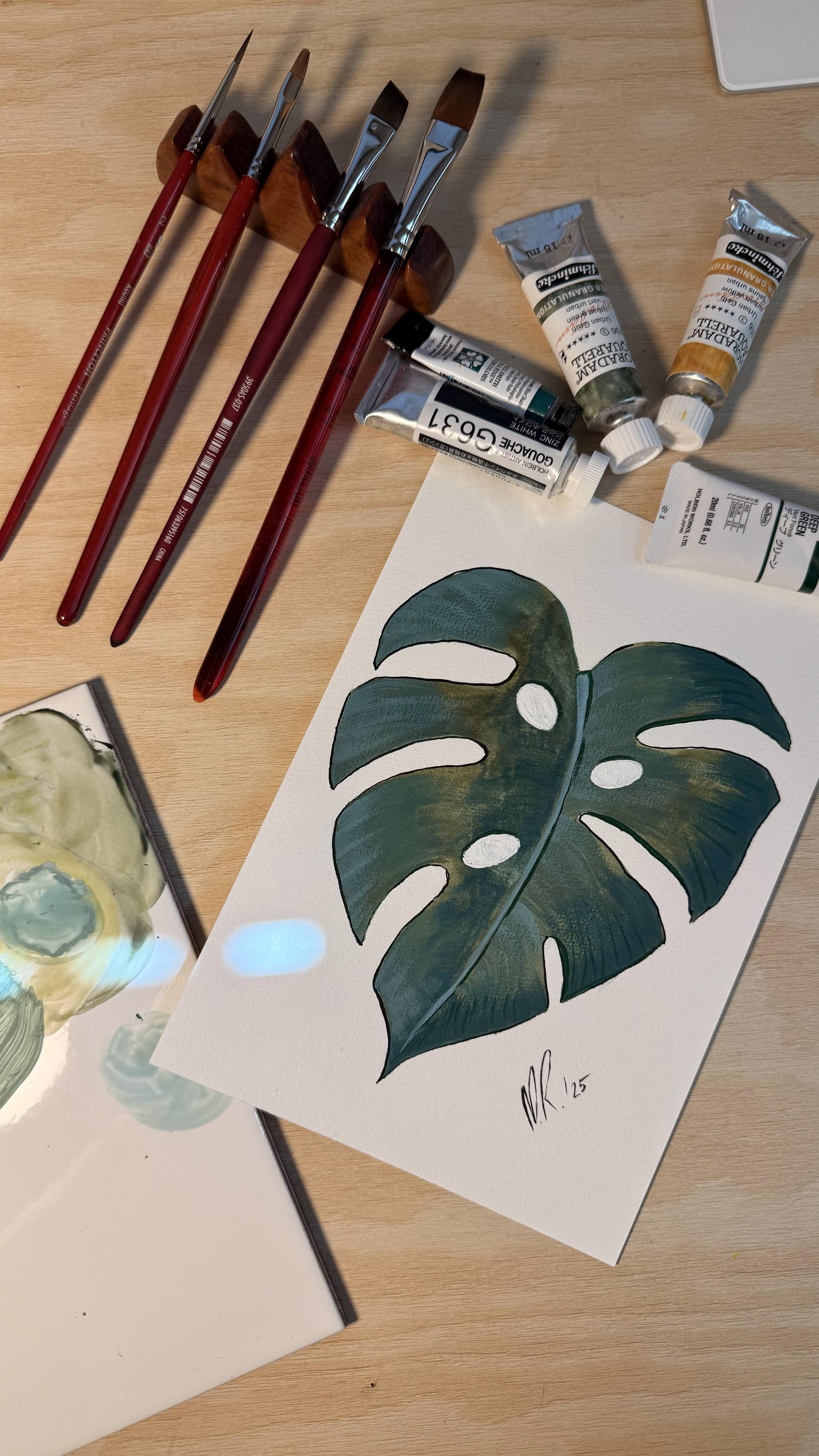 my monstera with watercolor base background and gouache textures - image 1 - student project