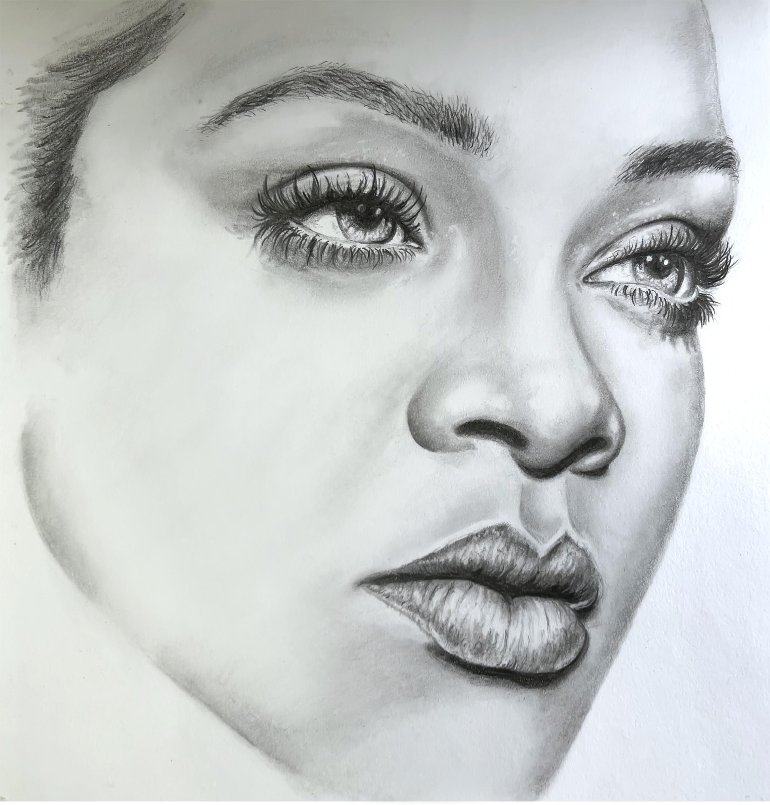 Rihanna 3/4 Face Pencil Drawing - image 1 - student project