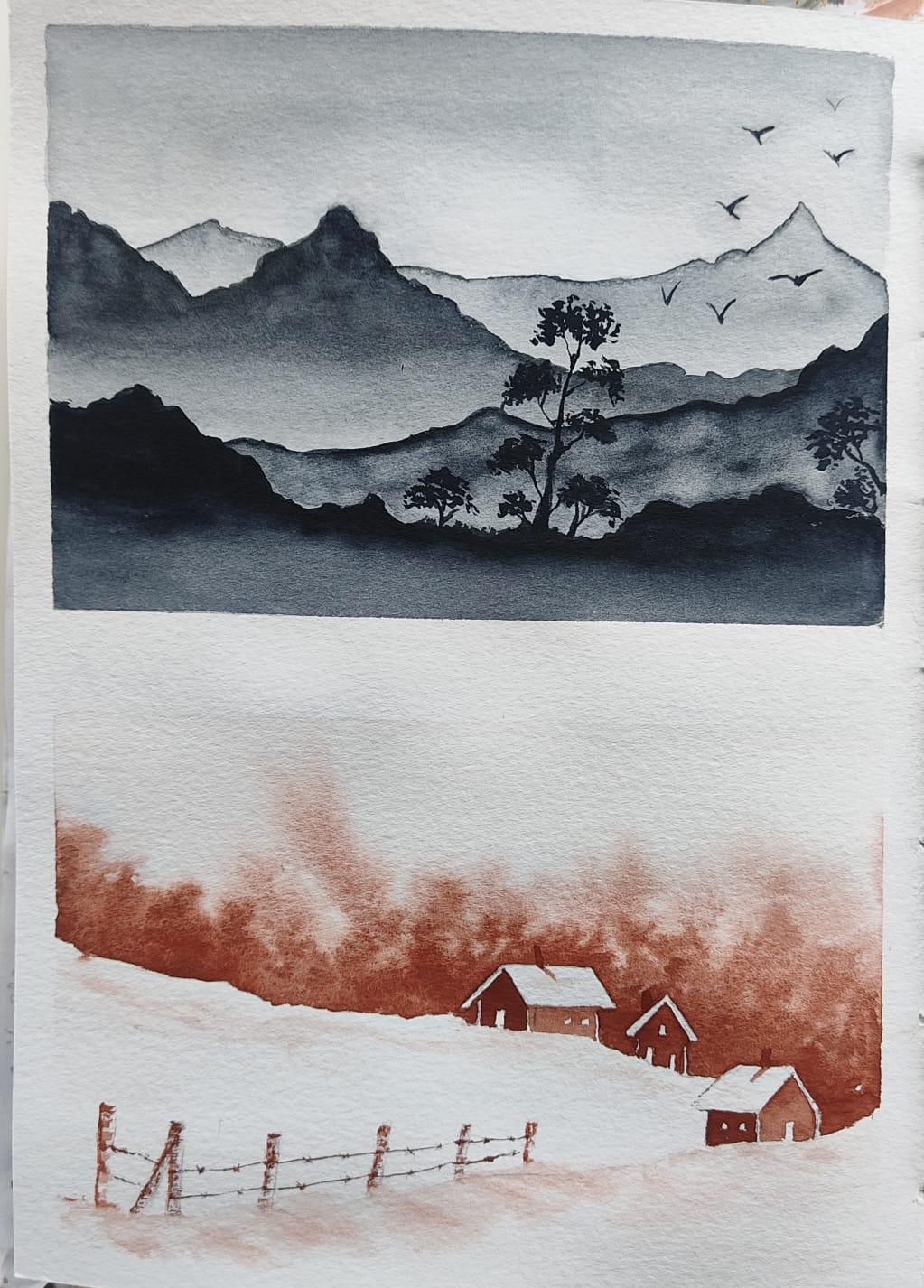 Monochrome paintings with Watercolor - image 3 - student project